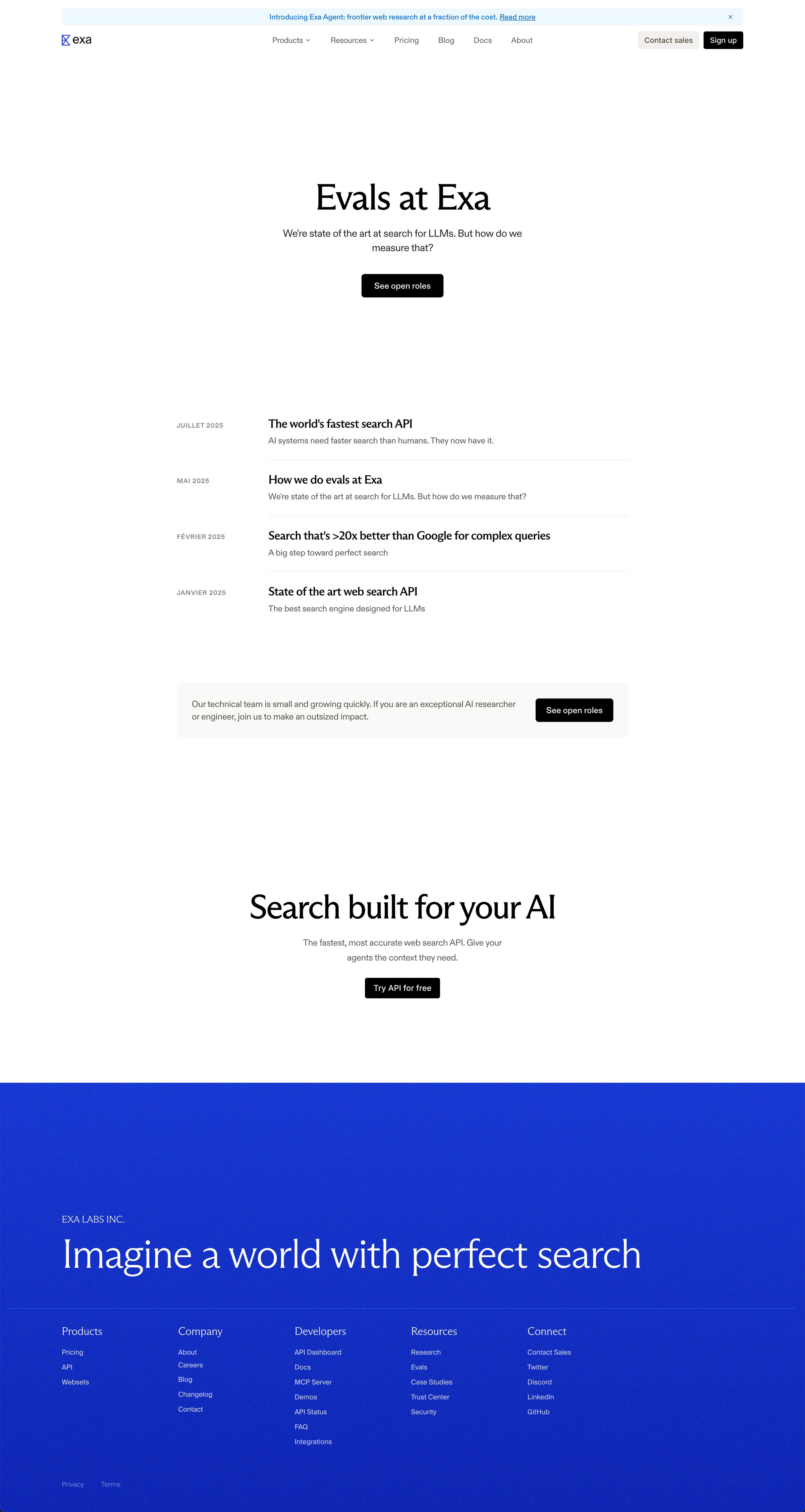 Exa - Evals at Exa Search Quality Benchmarks & Evaluation screen