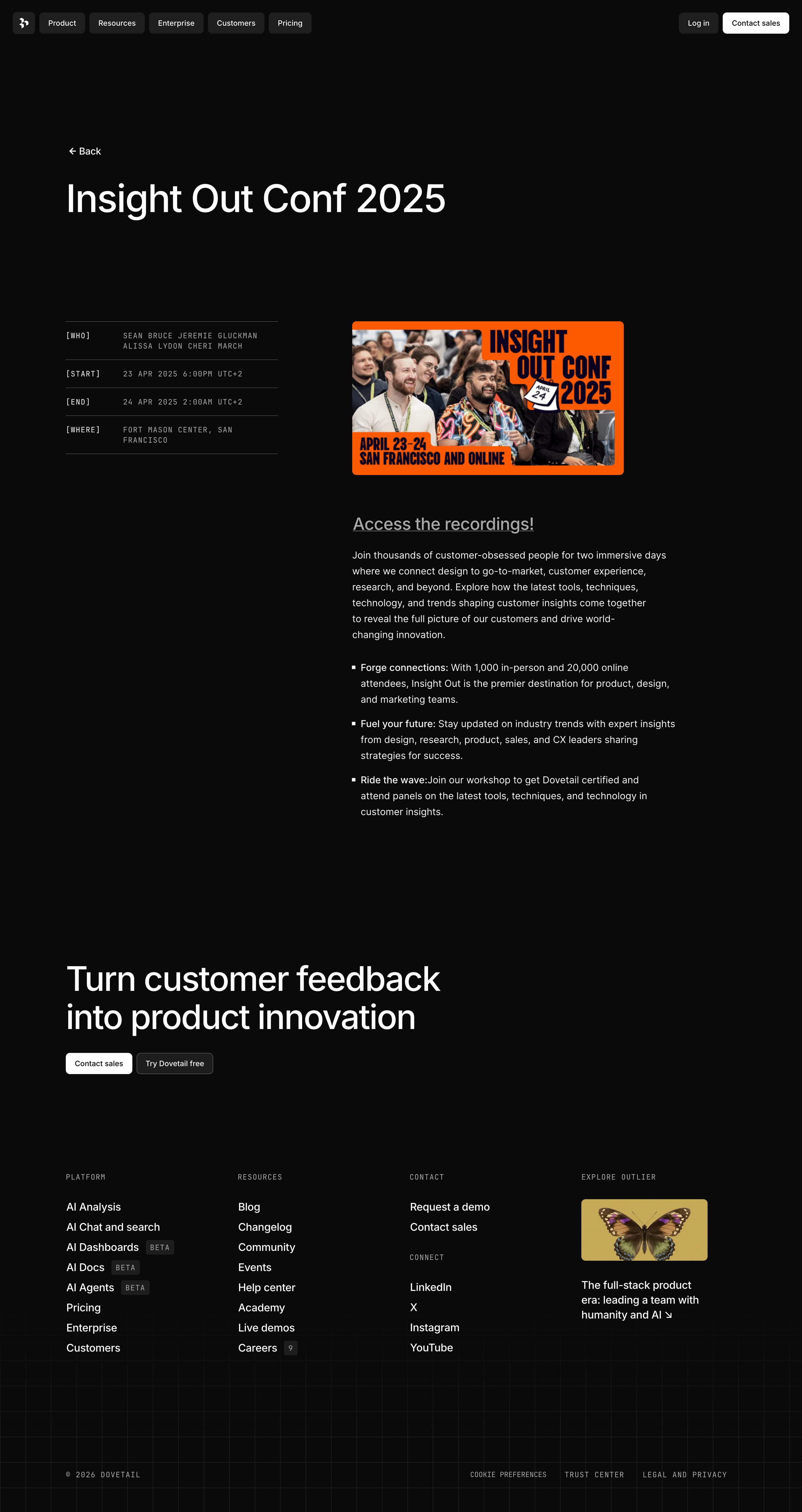 Dovetail - Insight Out Conf 2025 screen