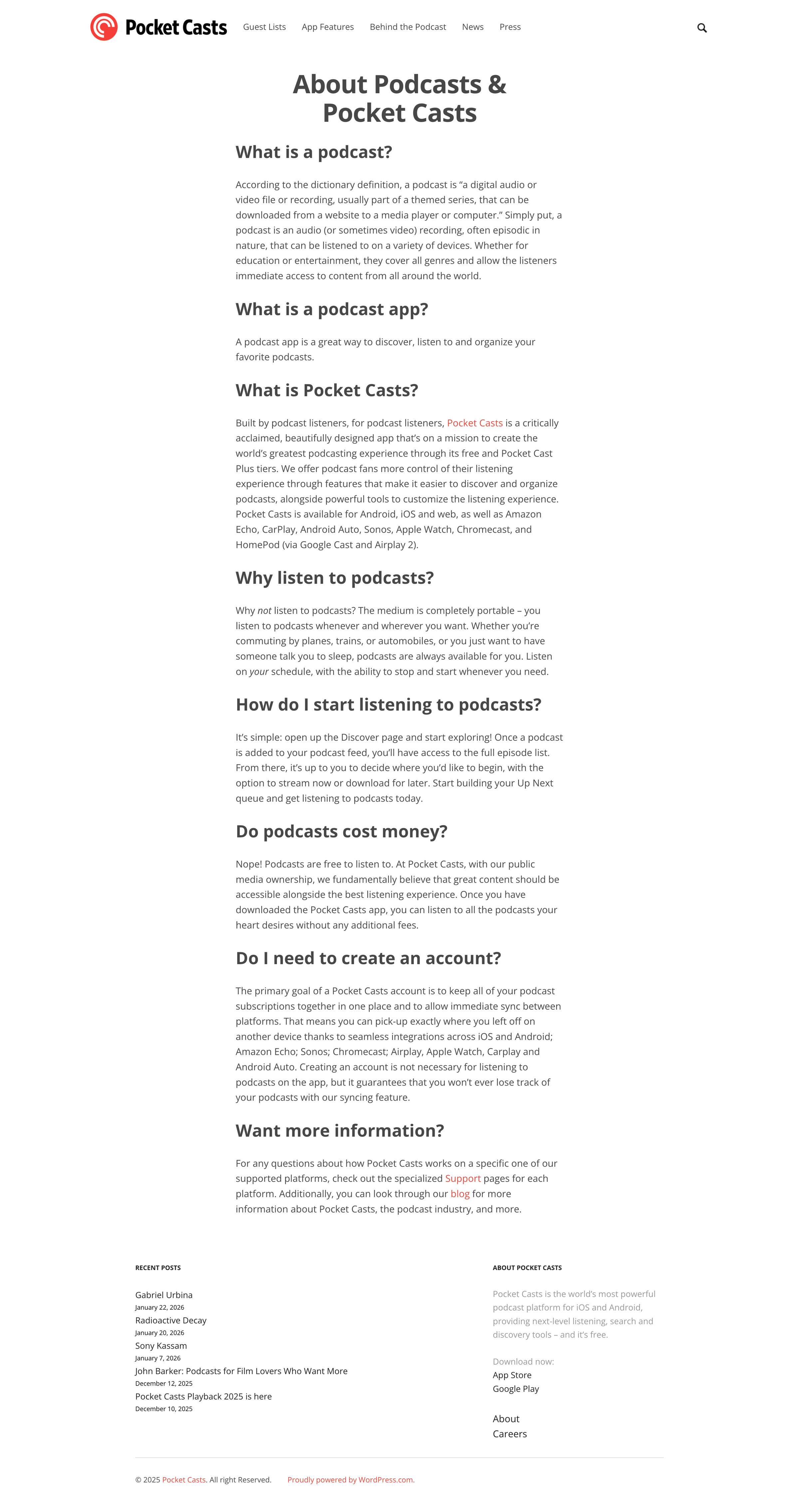 Pocket Casts - About Podcasts & Pocket Casts – Pocket Casts Blog screen