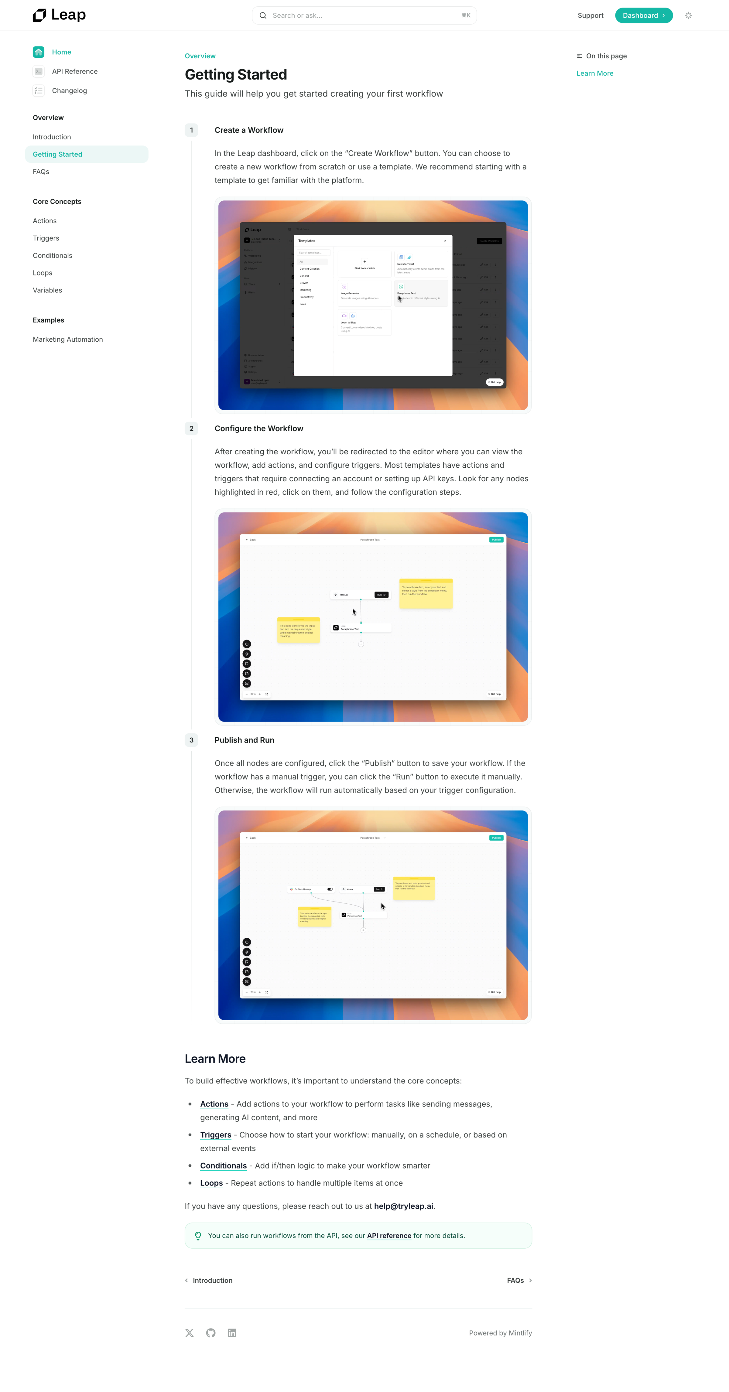 Leap - Getting Started - Leap AI screen