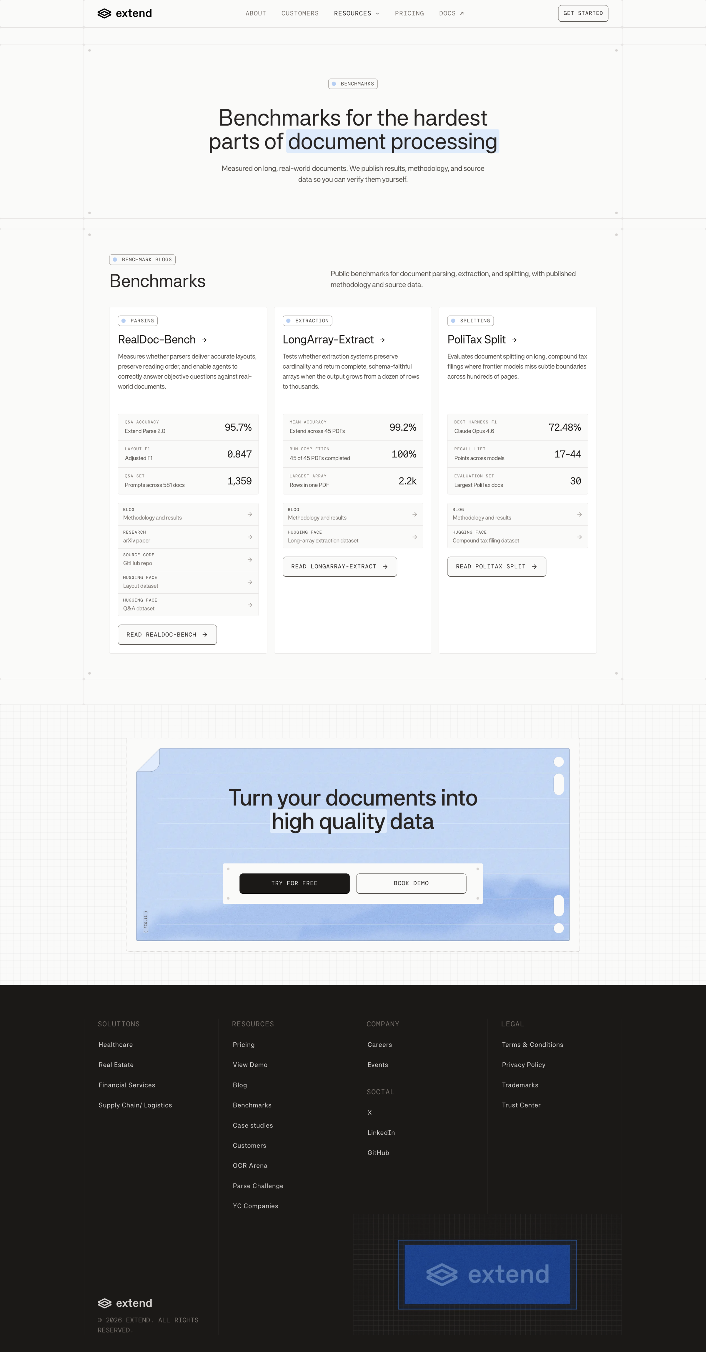 Extend - Document Processing Benchmarks | Extend screen
