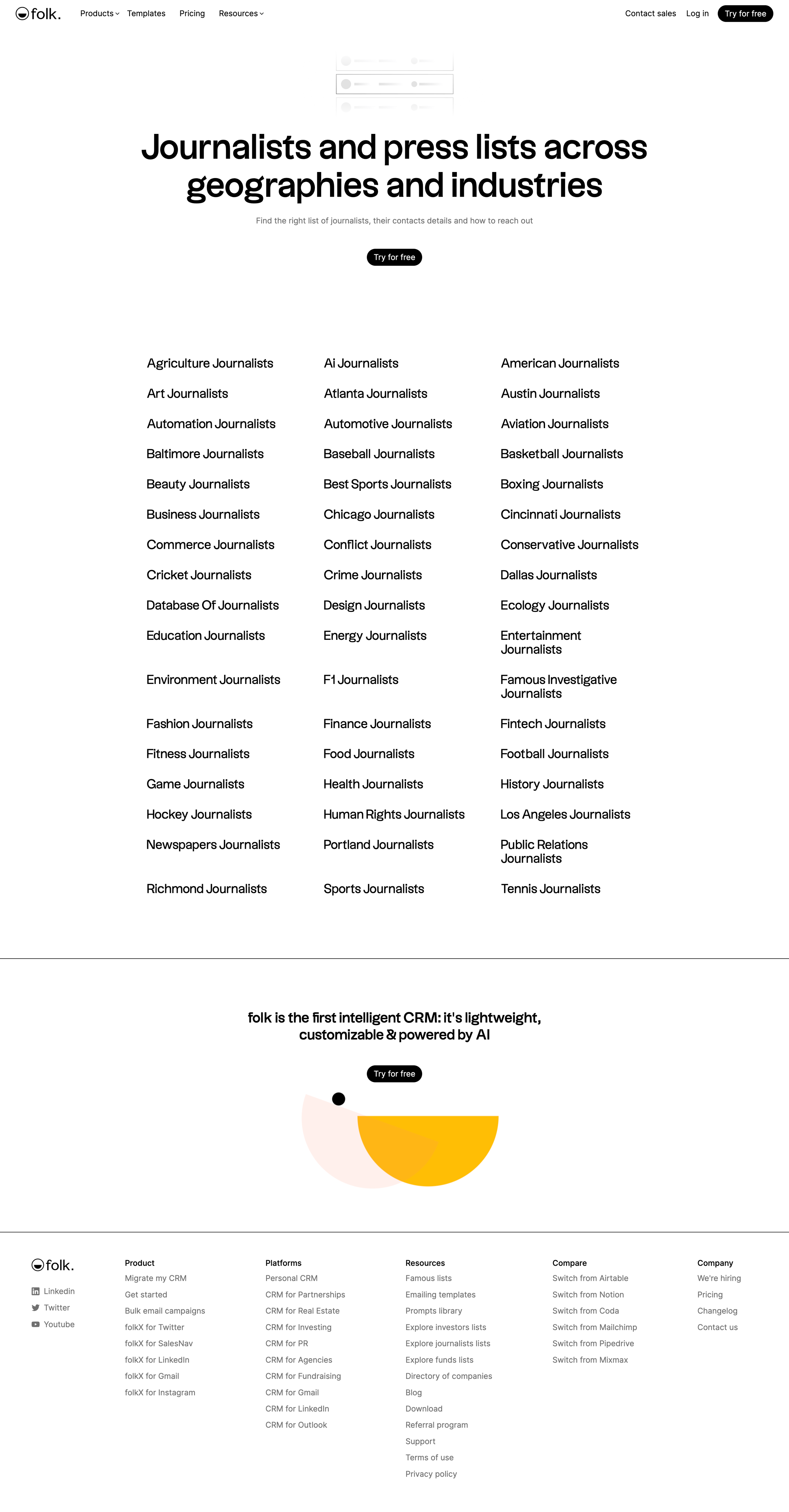 Folk - Journalists and press lists screen