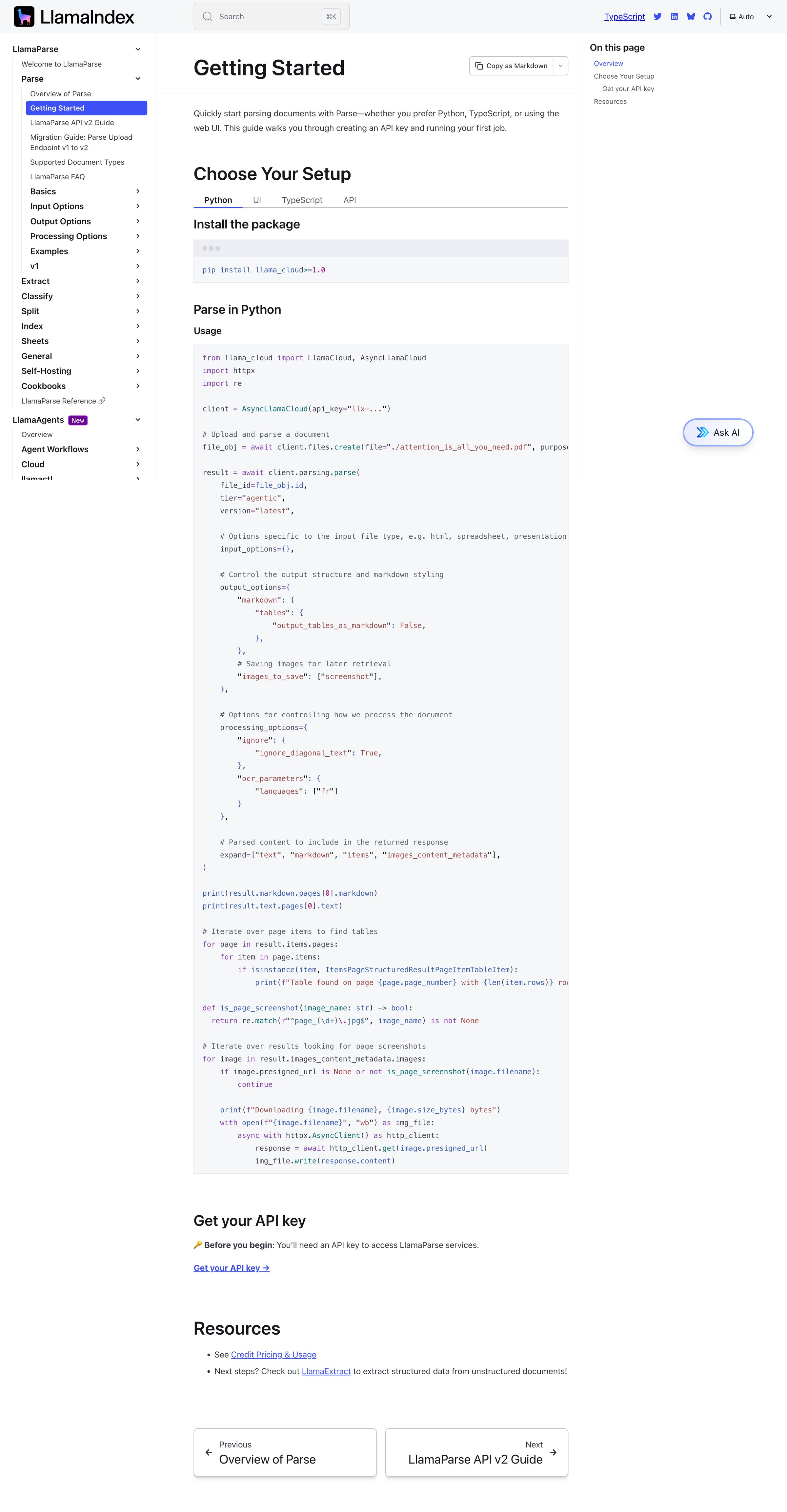 Llamaindex - Getting Started LlamaIndex OSS Documentation screen
