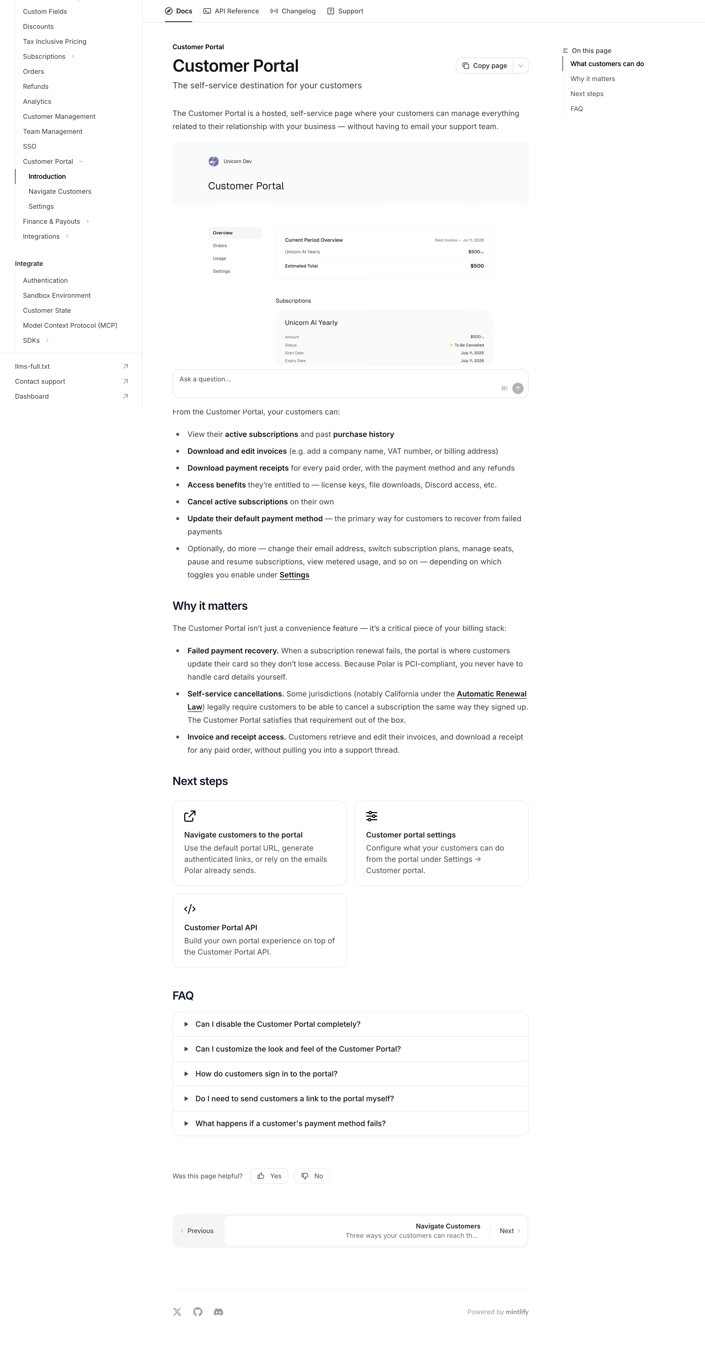Polar - Customer Portal - Polar screen