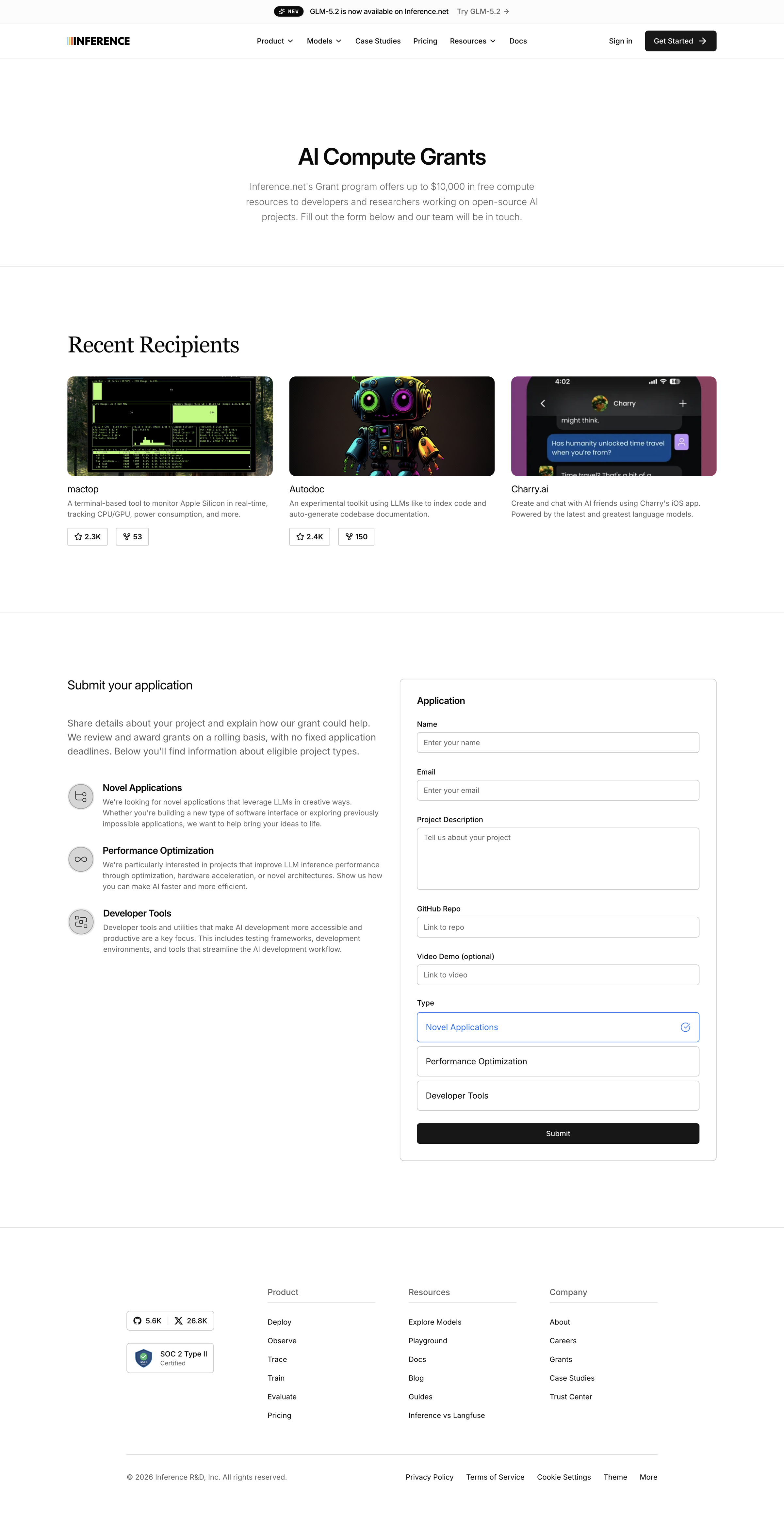 Inference - Grants Program | Inference.net screen