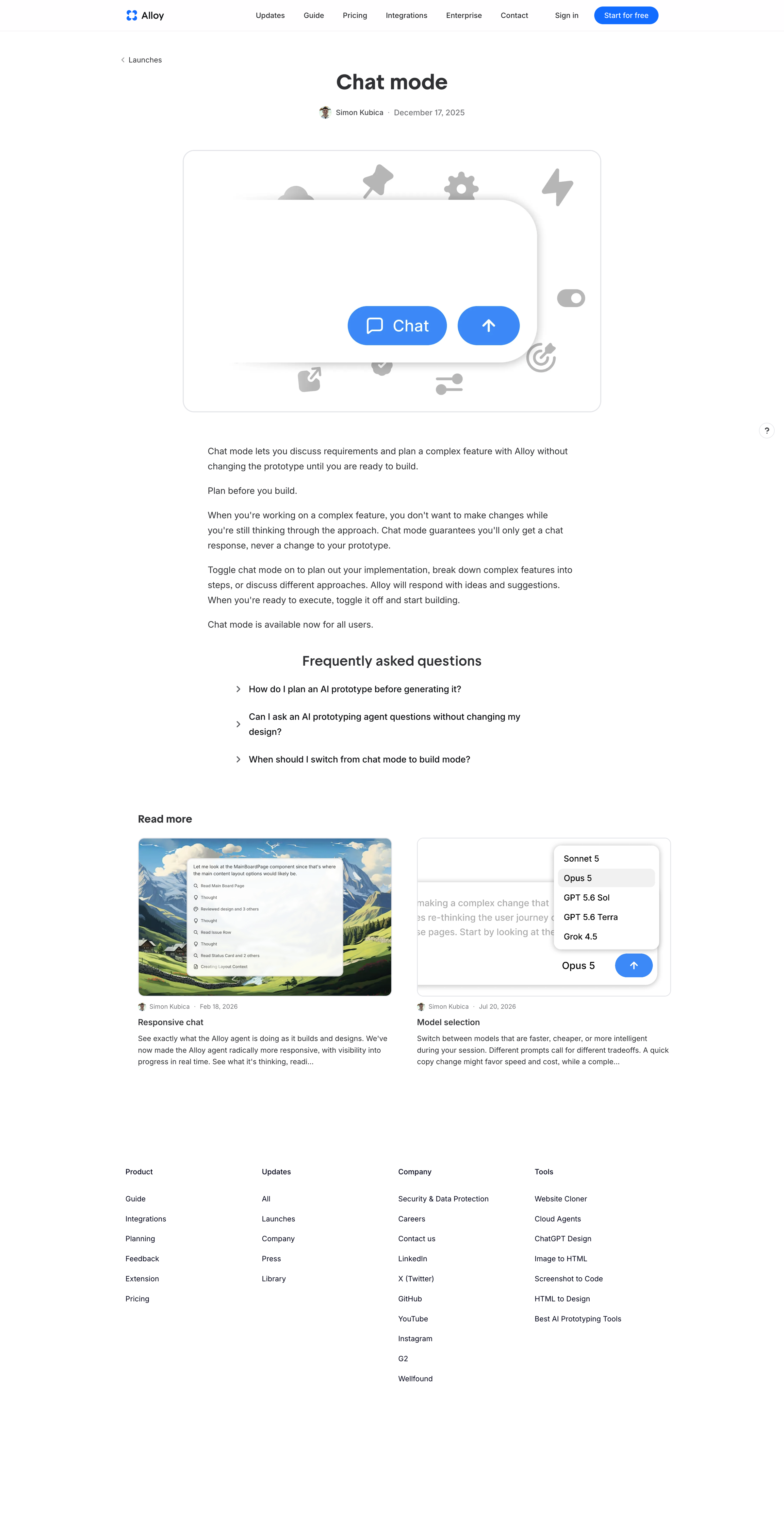 Alloy - Chat Mode — Plan AI Prototypes Before Building | Alloy screen