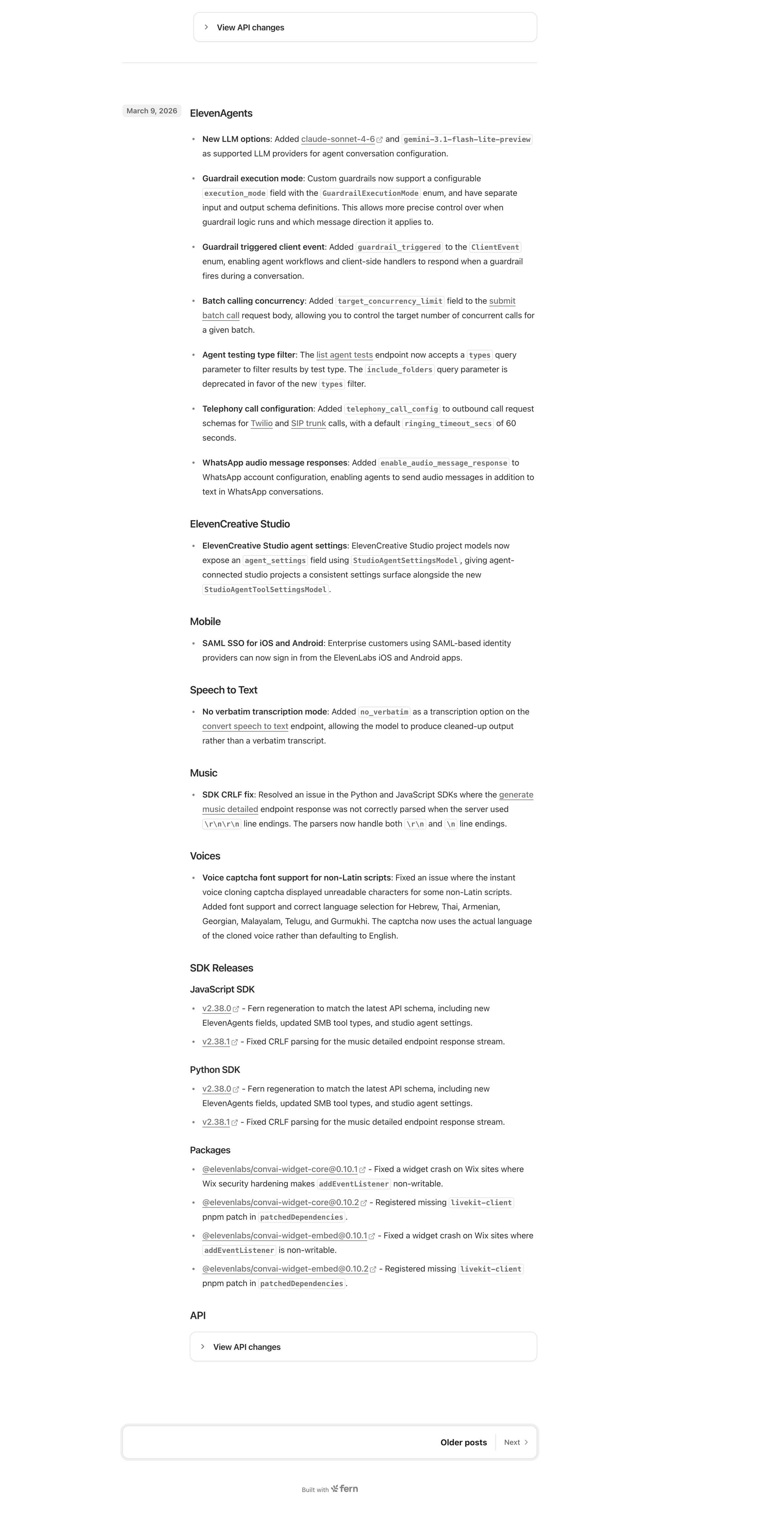Elevenlabs - Changelog ElevenLabs Documentation #1 screen