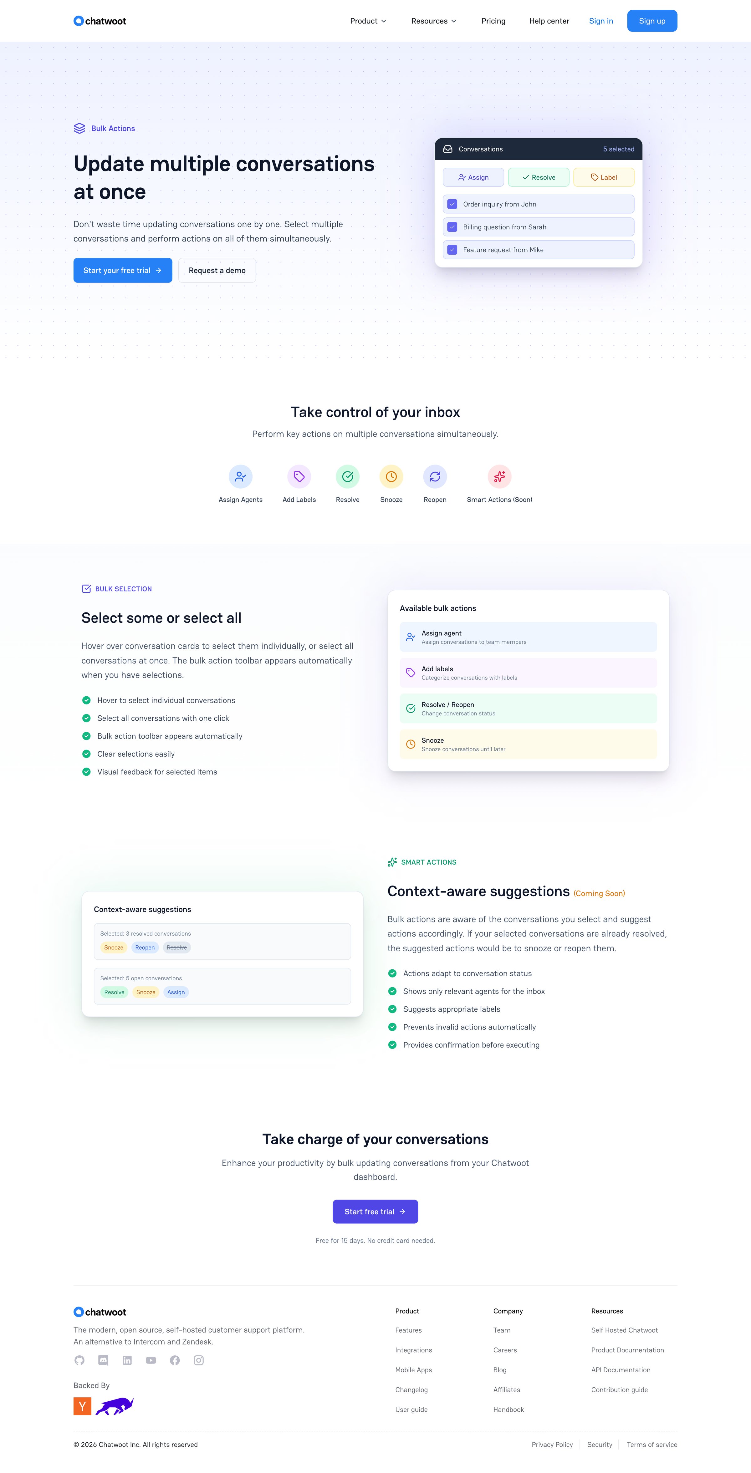 Chatwoot - Bulk Actions Chatwoot screen