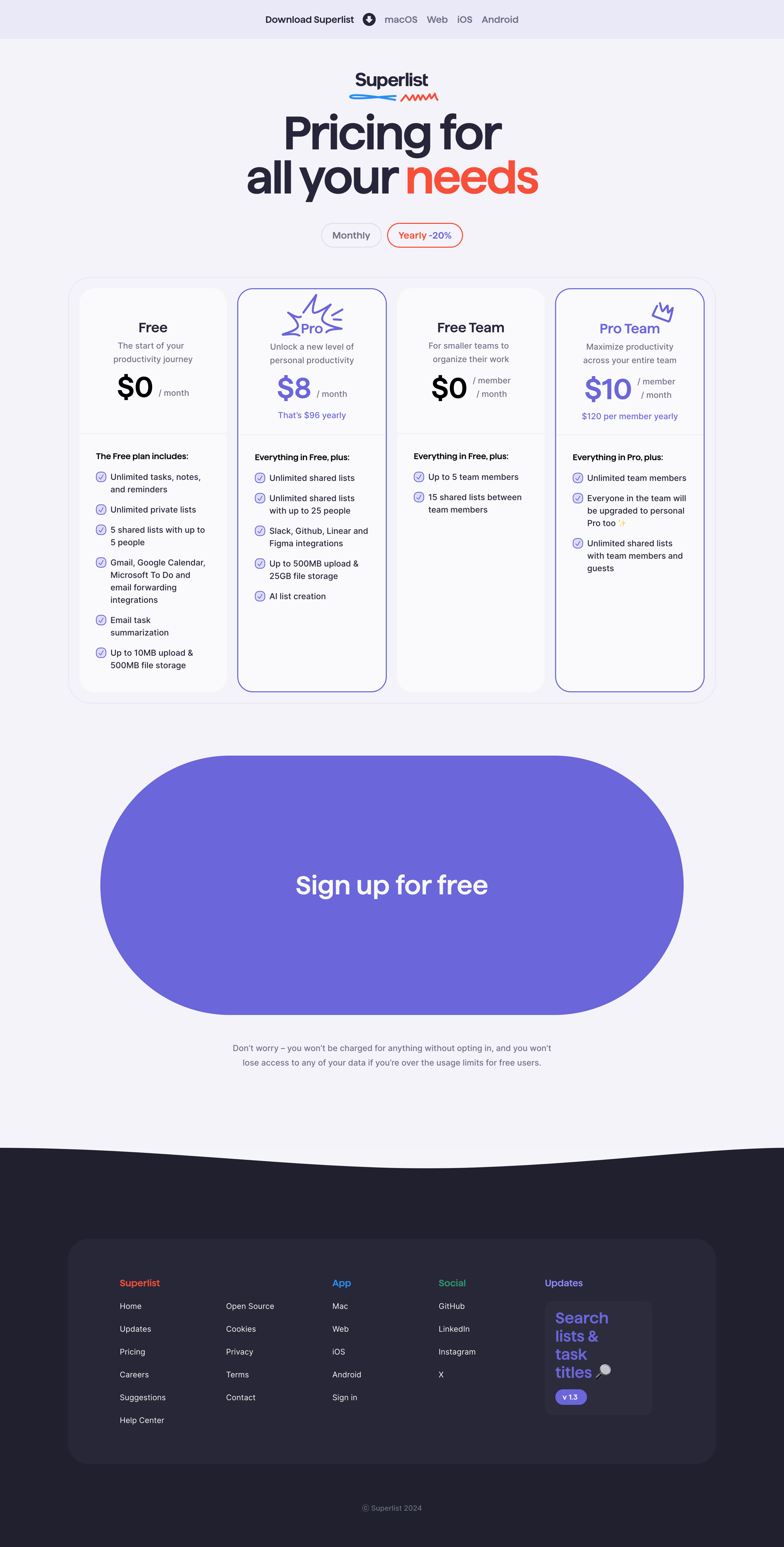 Superlist - Superlist Pricing screen
