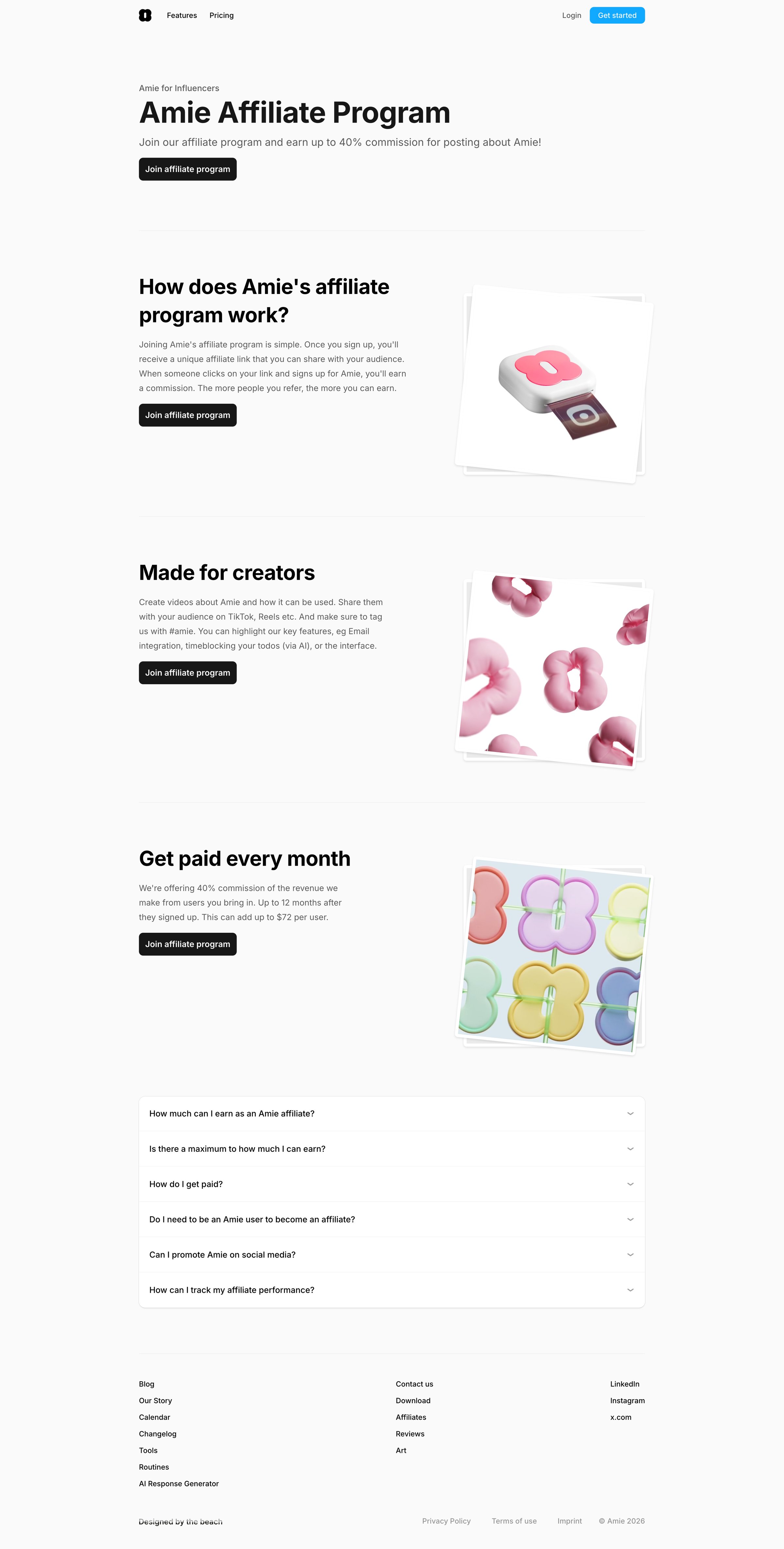 Amie - Amie Affiliate Program screen