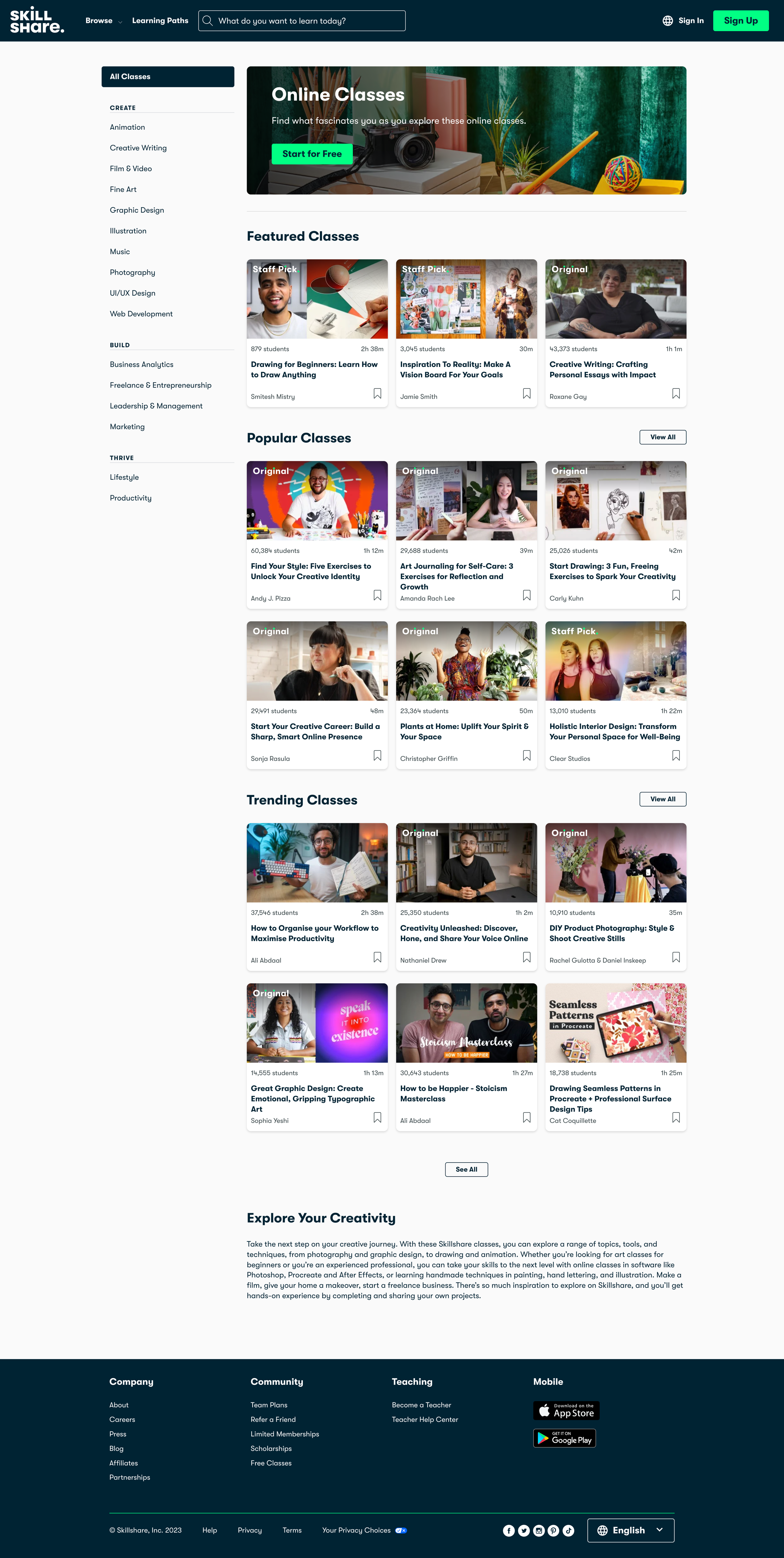 Skillshare - Online Classes for Creatives | Skillshare screen