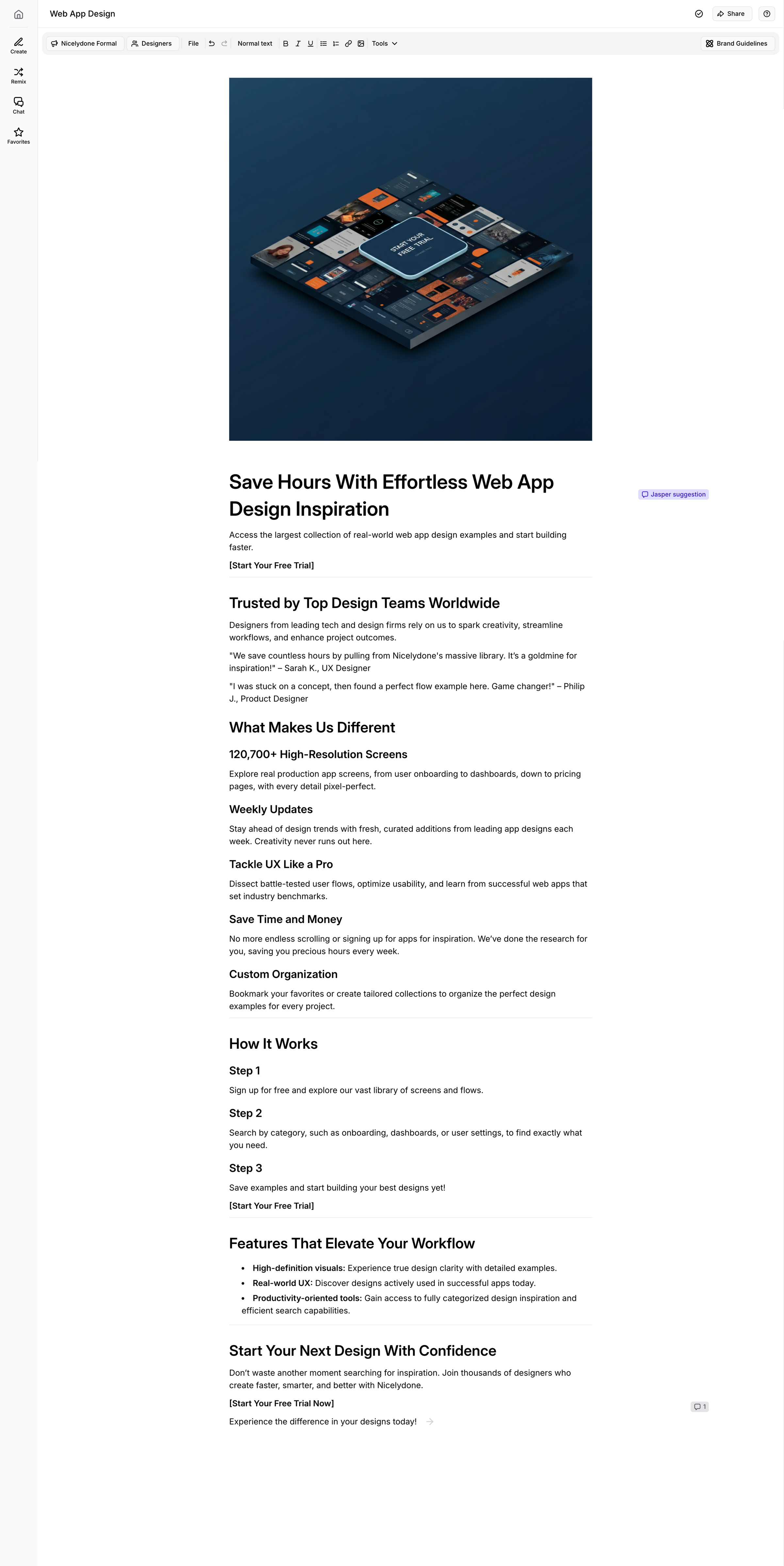 Jasper - Web App Design - Jasper screen