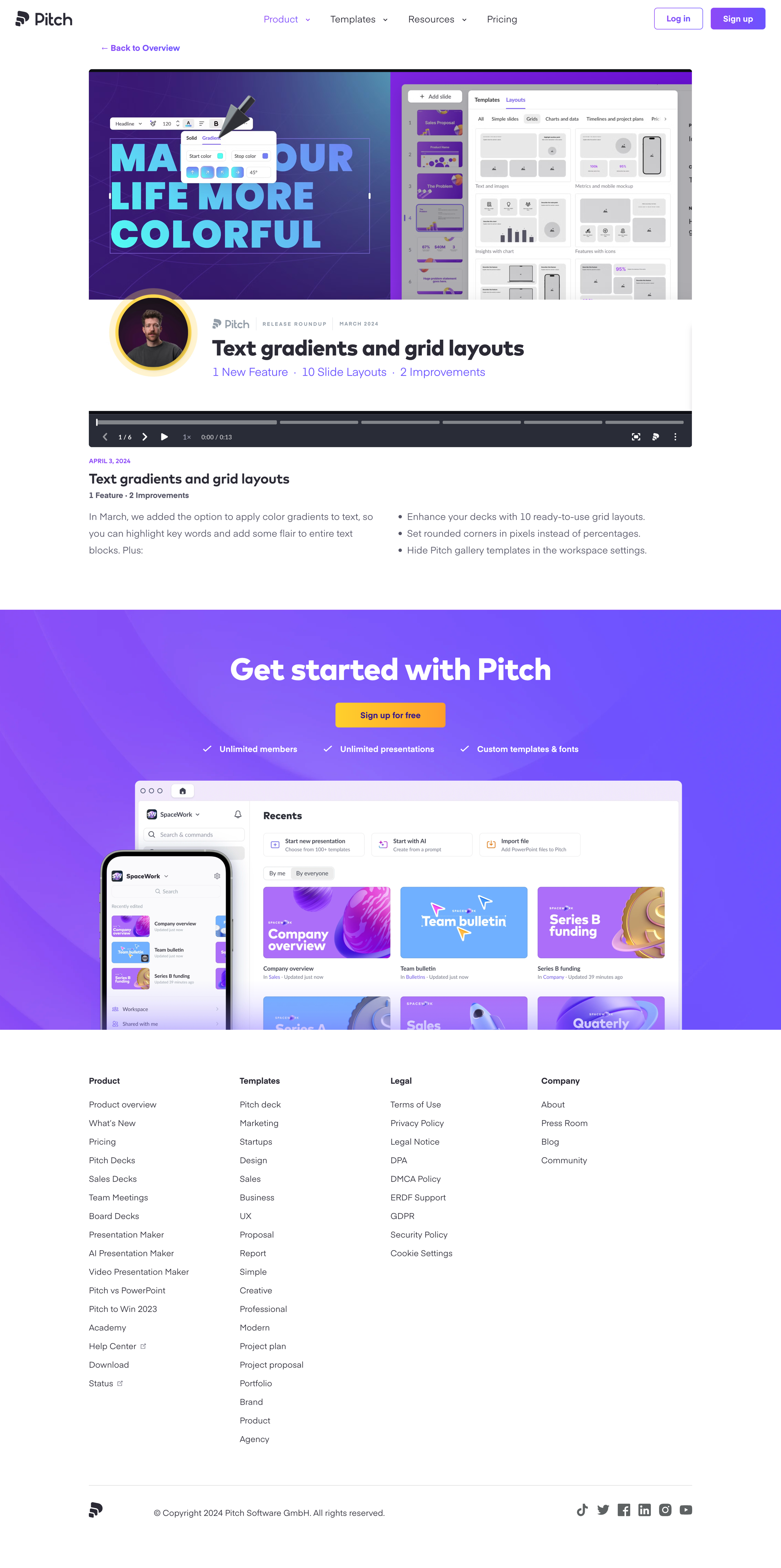 Pitch - Text gradients and grid layouts | Pitch screen