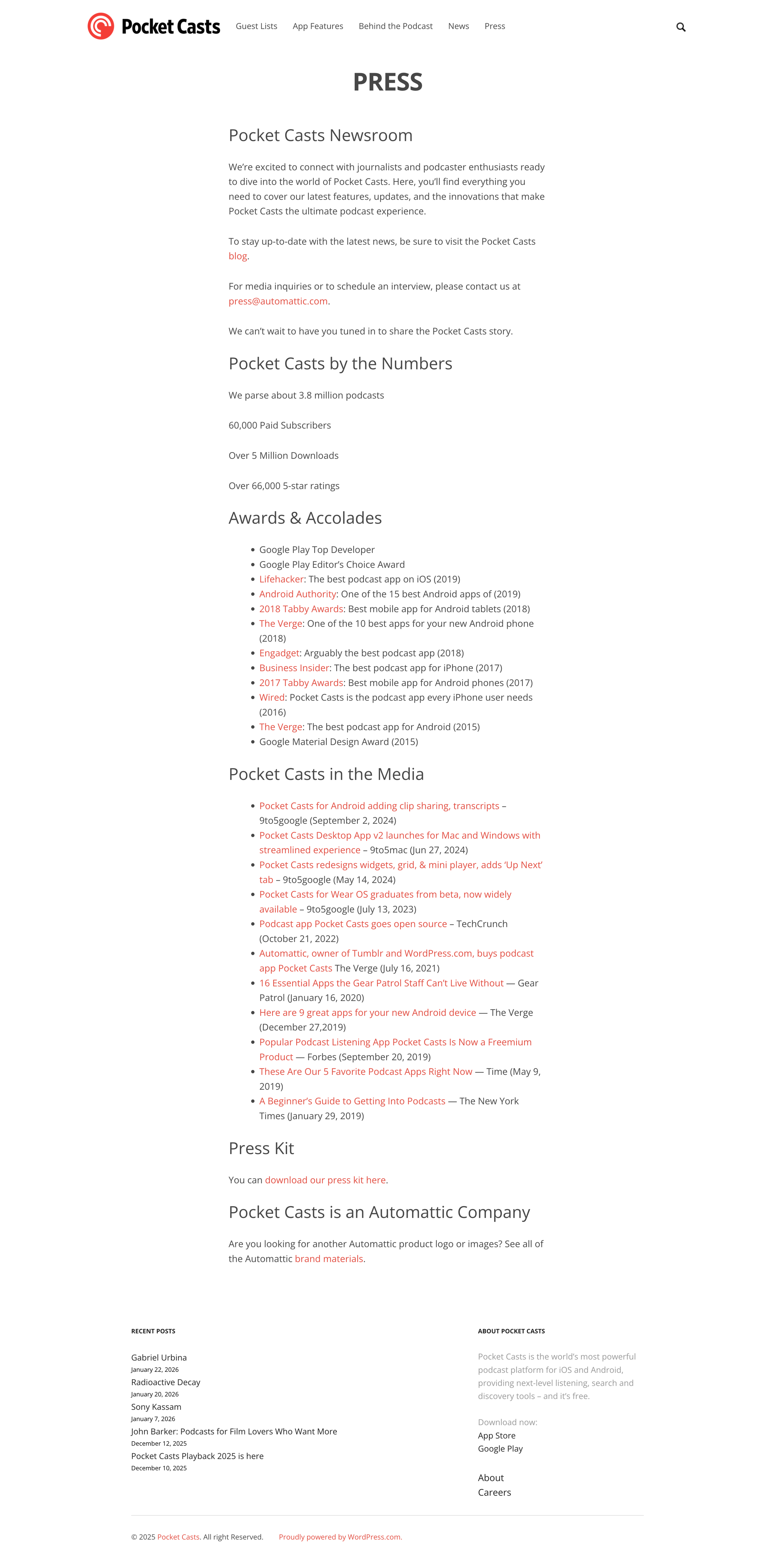 Pocket Casts - PRESS – Pocket Casts Blog screen