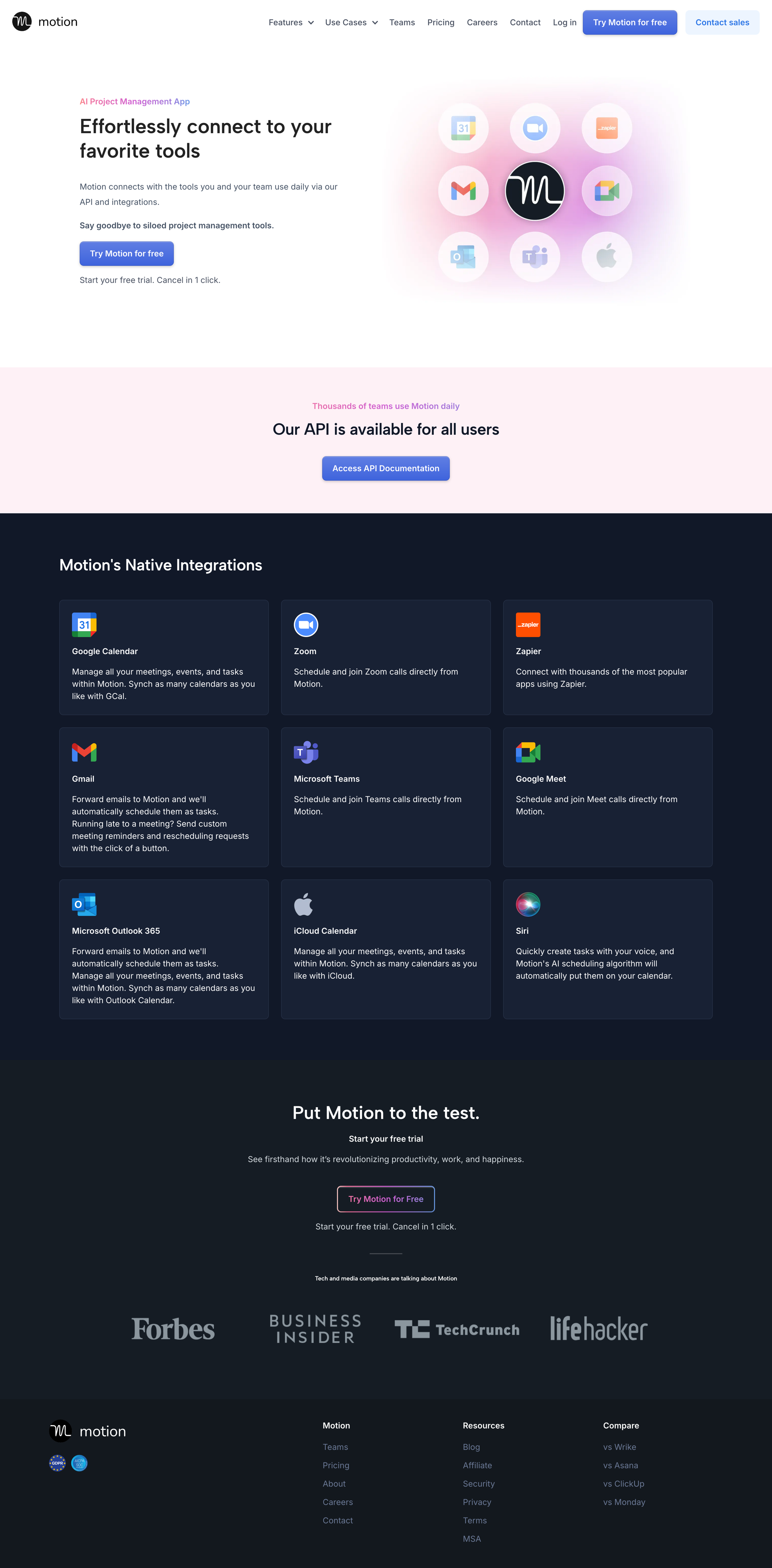 Motion - Integrations with Motion | AI Productivity Manager screen
