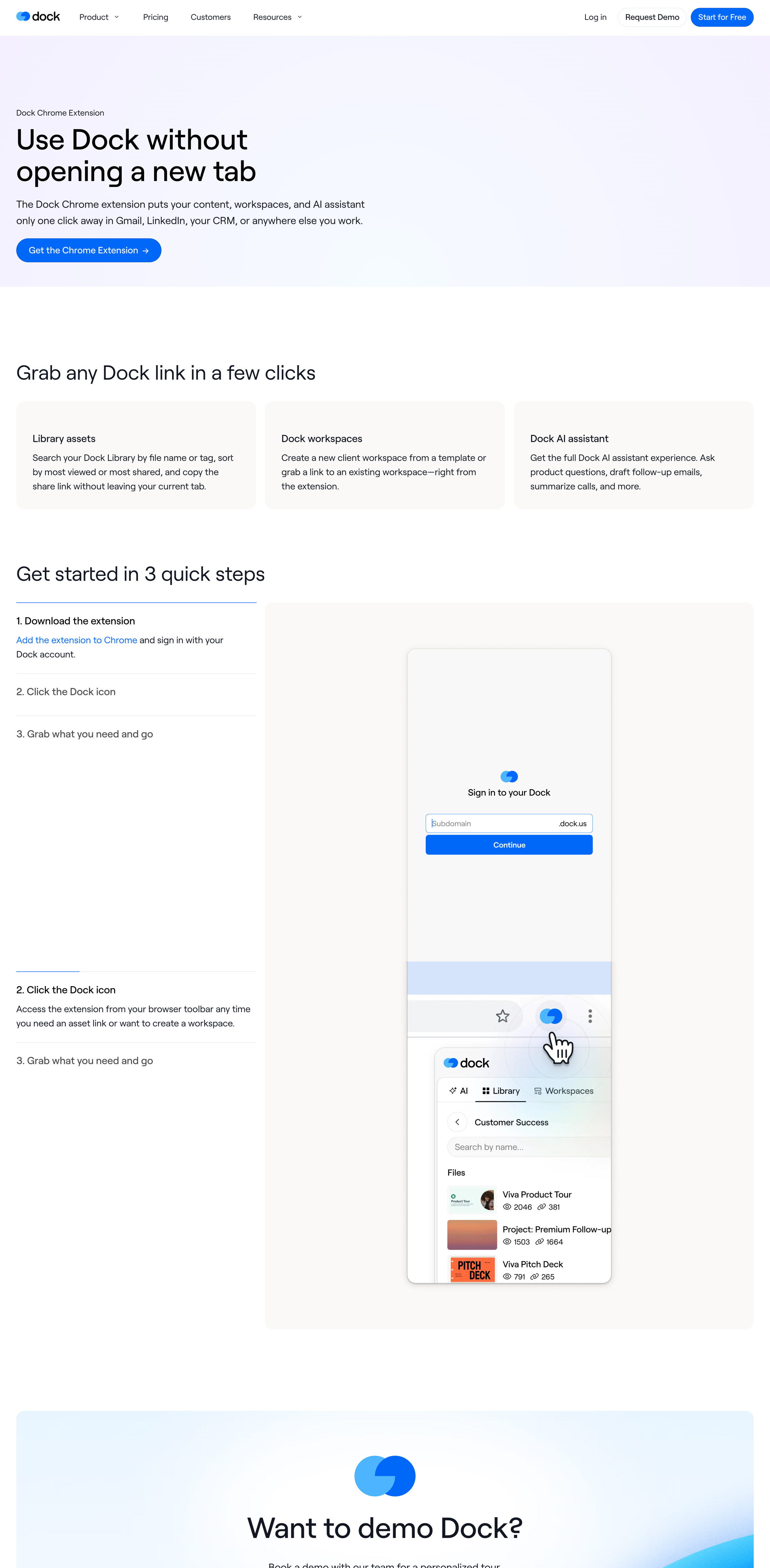Dock - Dock Google Chrome Extension | Get the enablement assistant screen