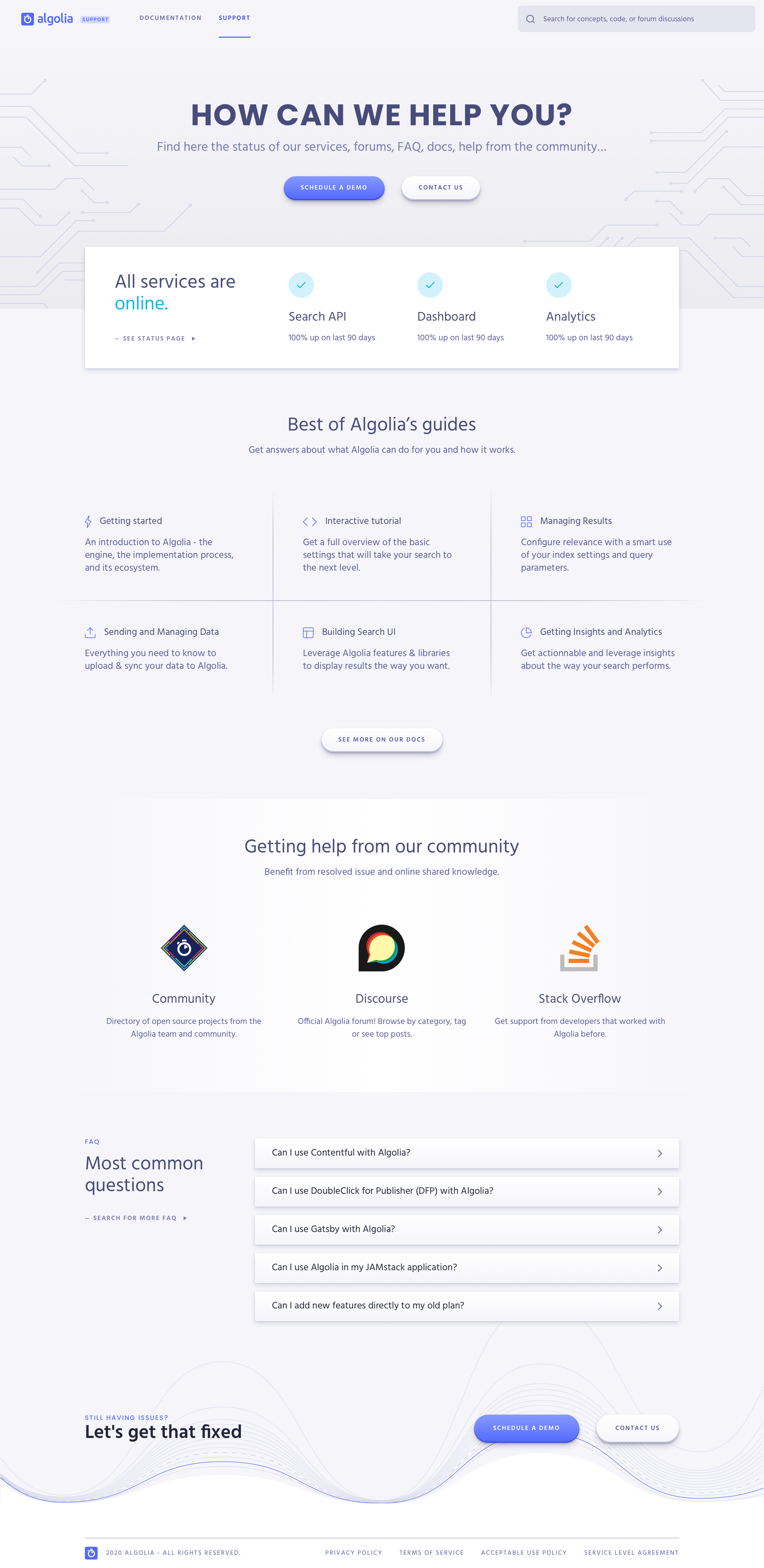 Algolia - Support / Help center screen