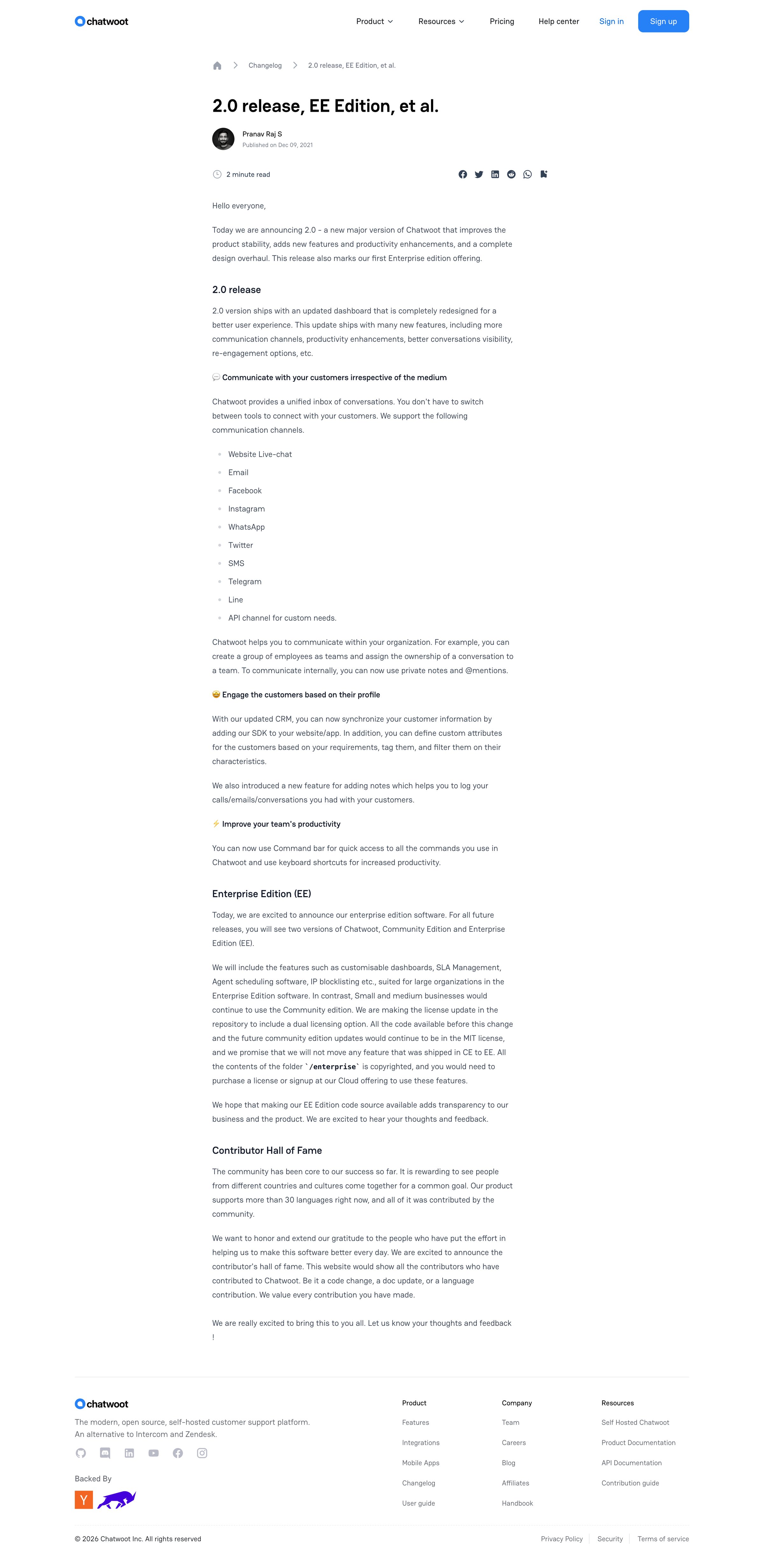 Chatwoot - 2.0 release, EE Edition, et al. Chatwoot screen