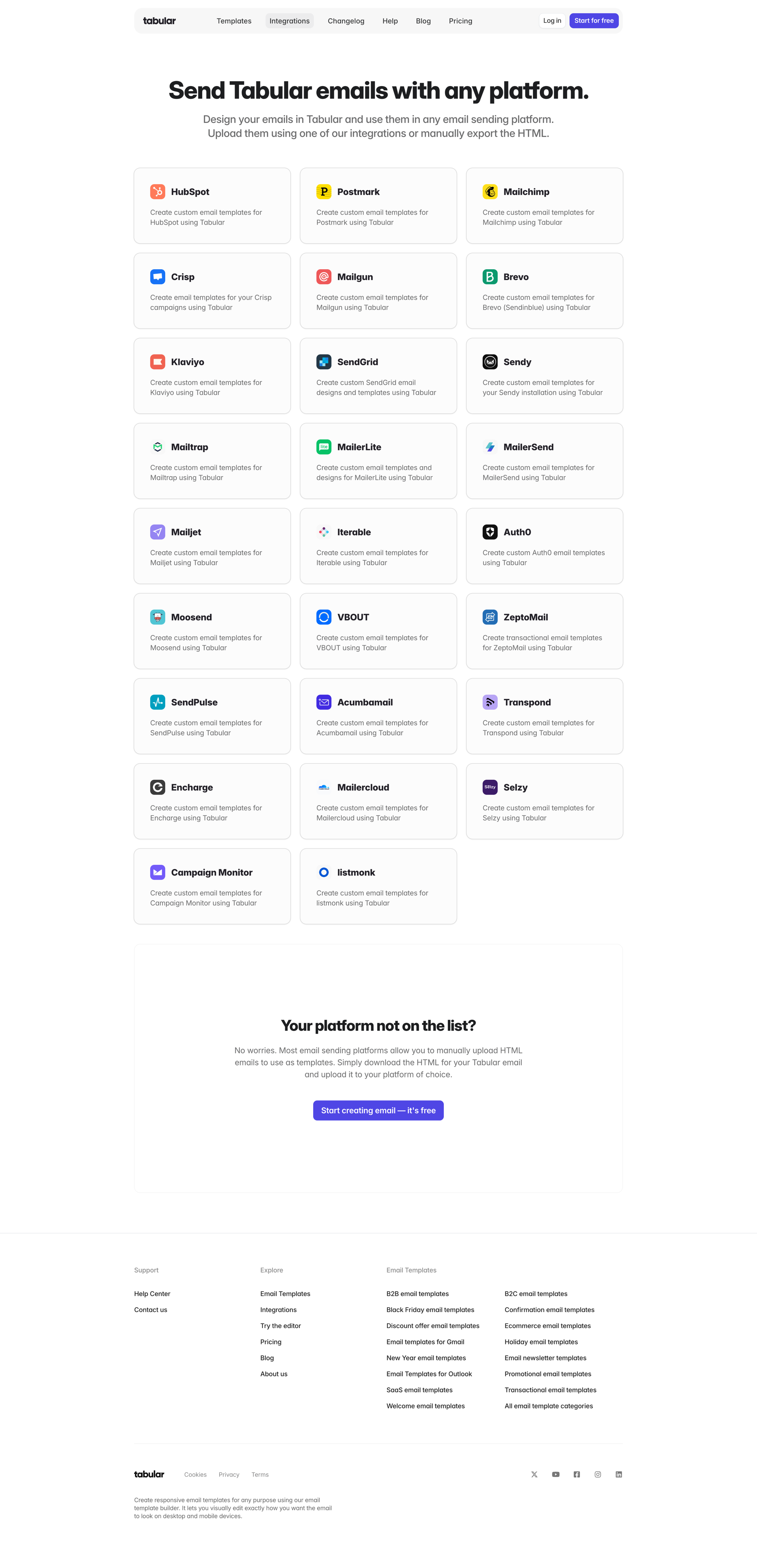 Tabular - Integrate Tabular with any email sending platform - Tabular screen