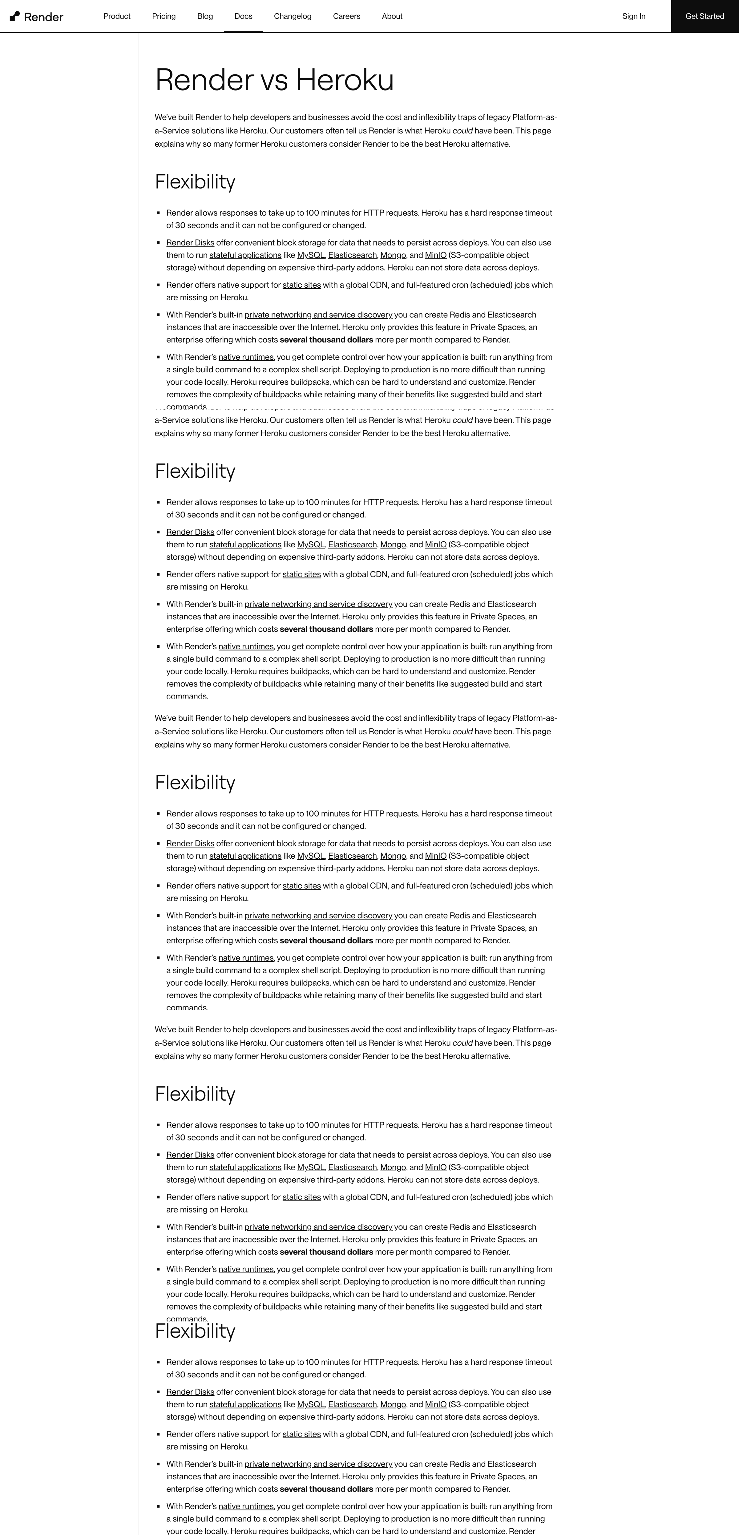 Render - Render vs Heroku | Render Docs screen