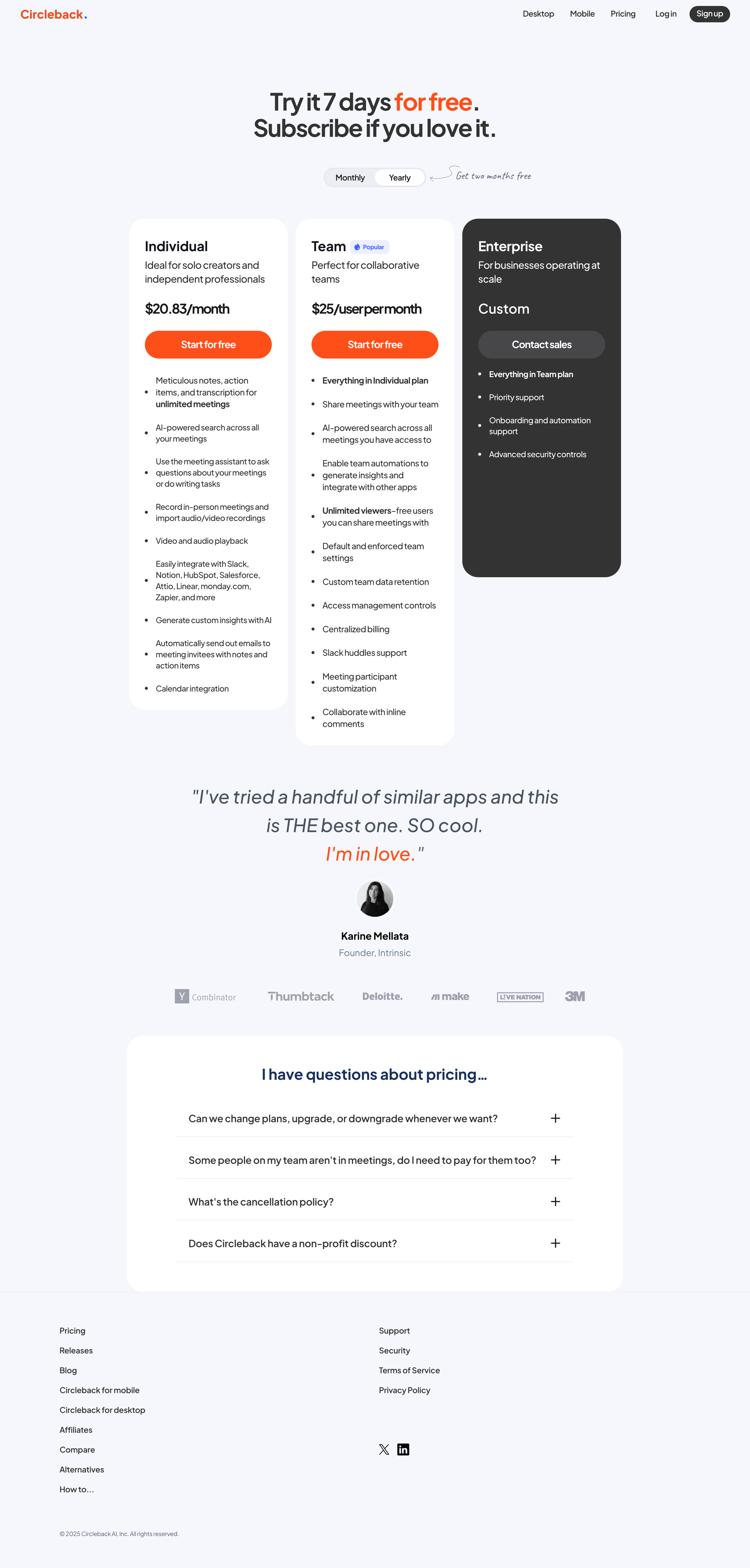 Circleback - Pricing - Circleback screen