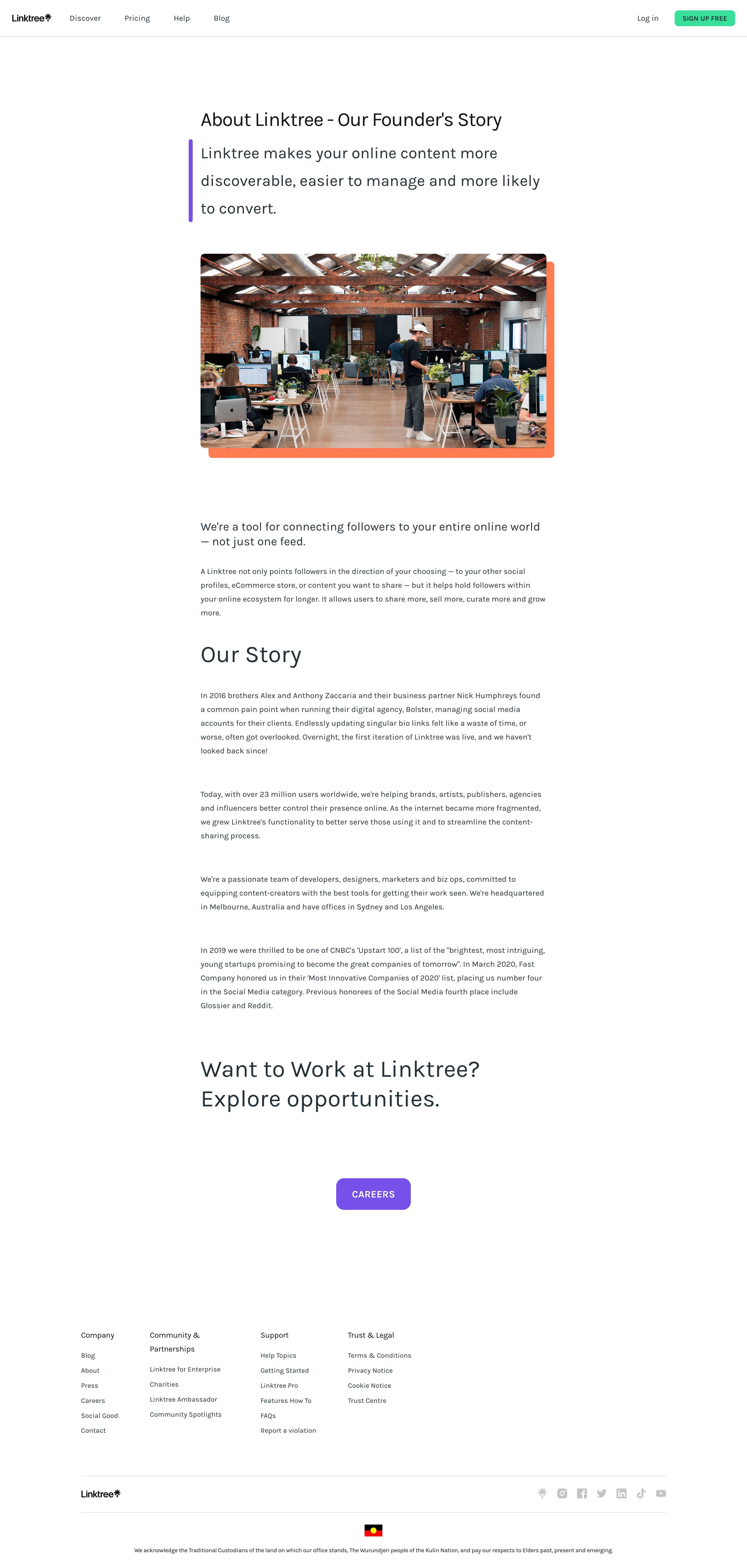 Linktree - About Linktree | The Linktree Story screen