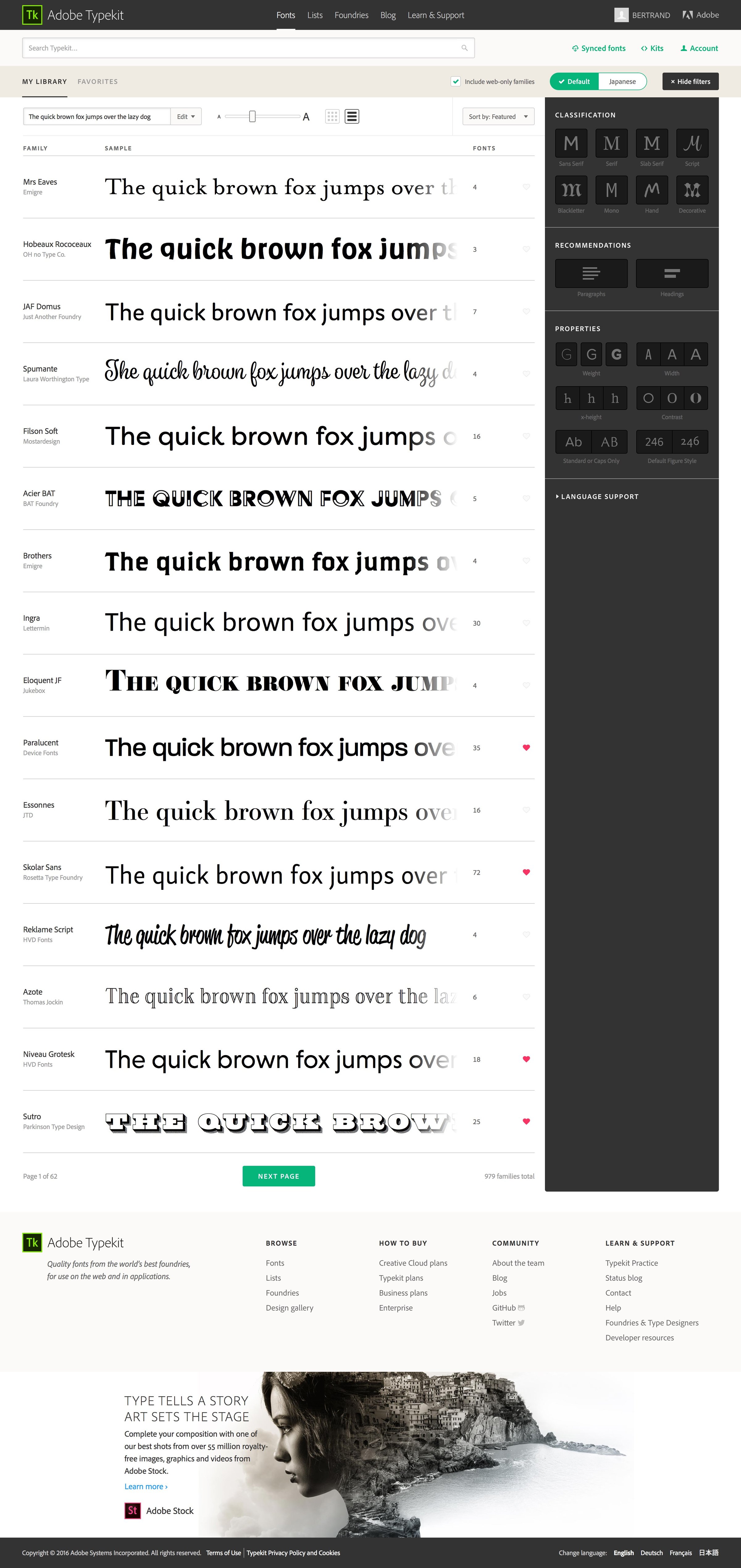 Typekit - Home screen