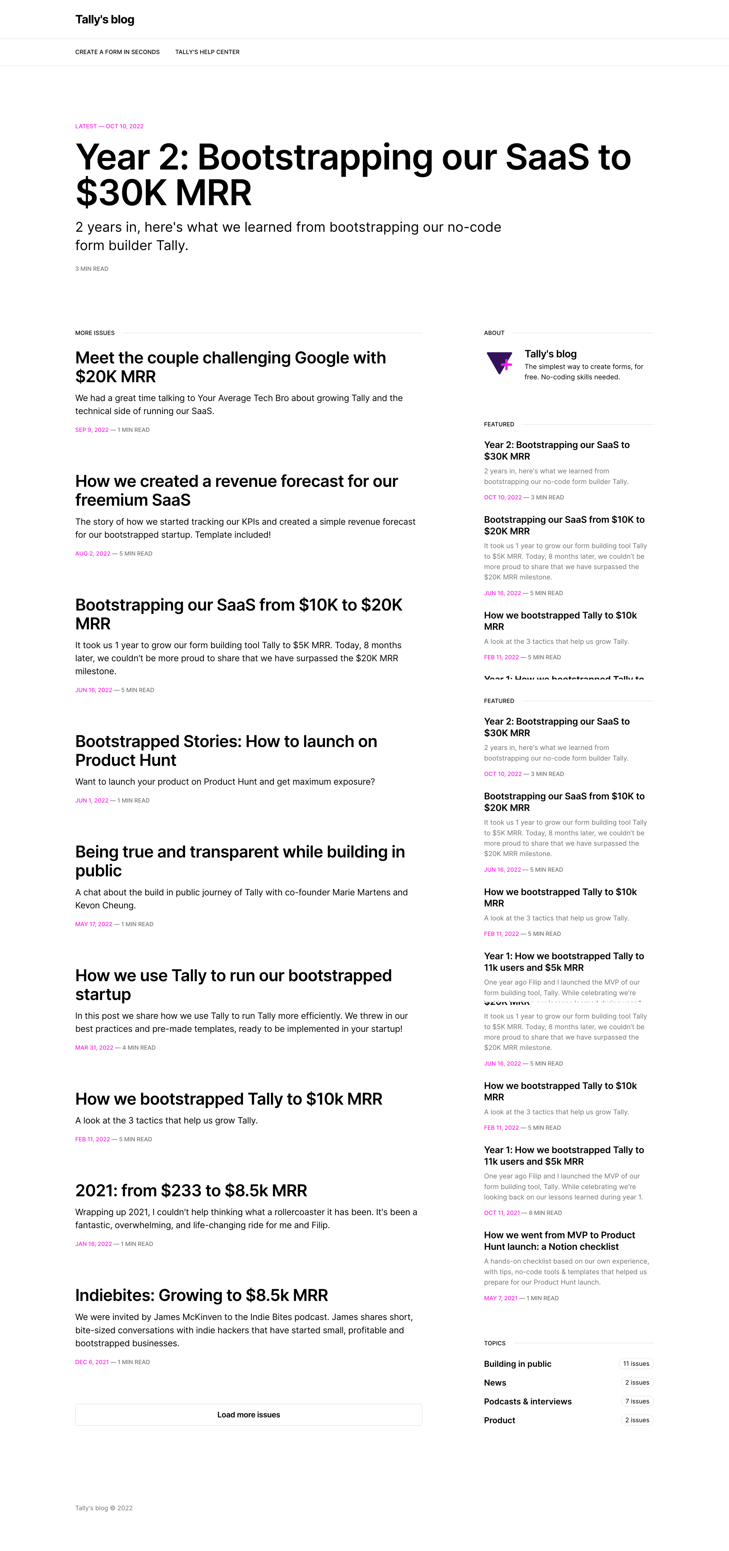 Tally - Tallys Blog screen