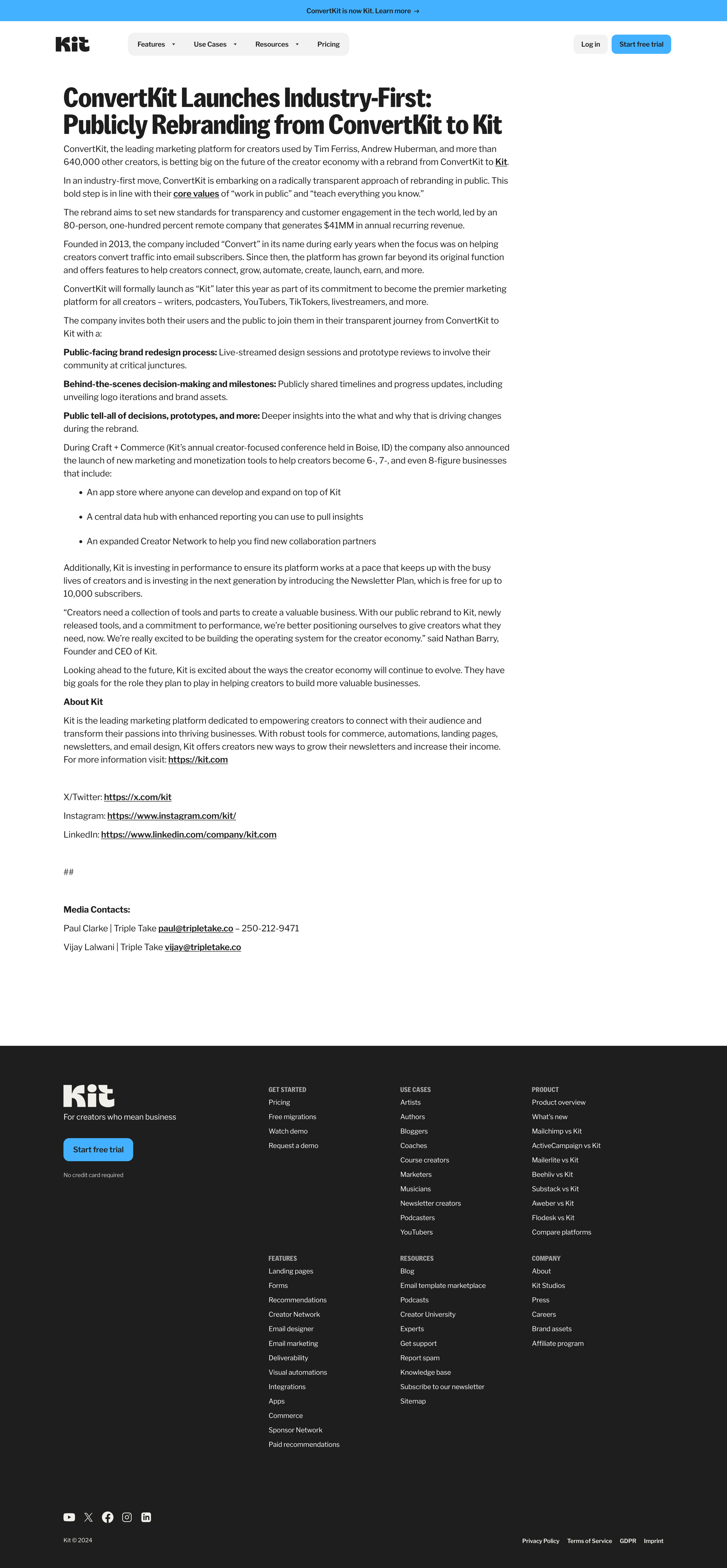 Kit - ConvertKit Publicly Rebrands to Kit screen