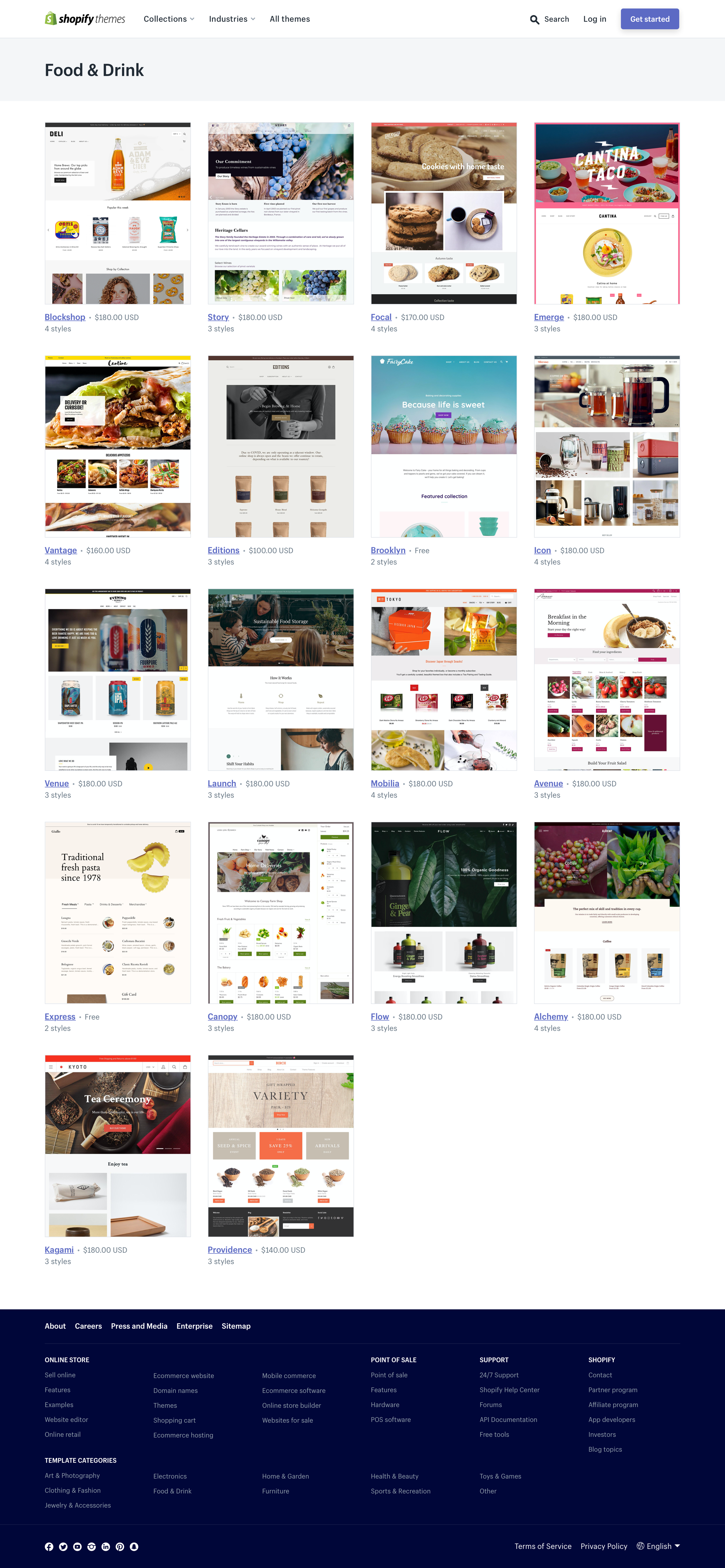 Shopify - Food & Drink - Free and Premium Themes for Your Online Store screen