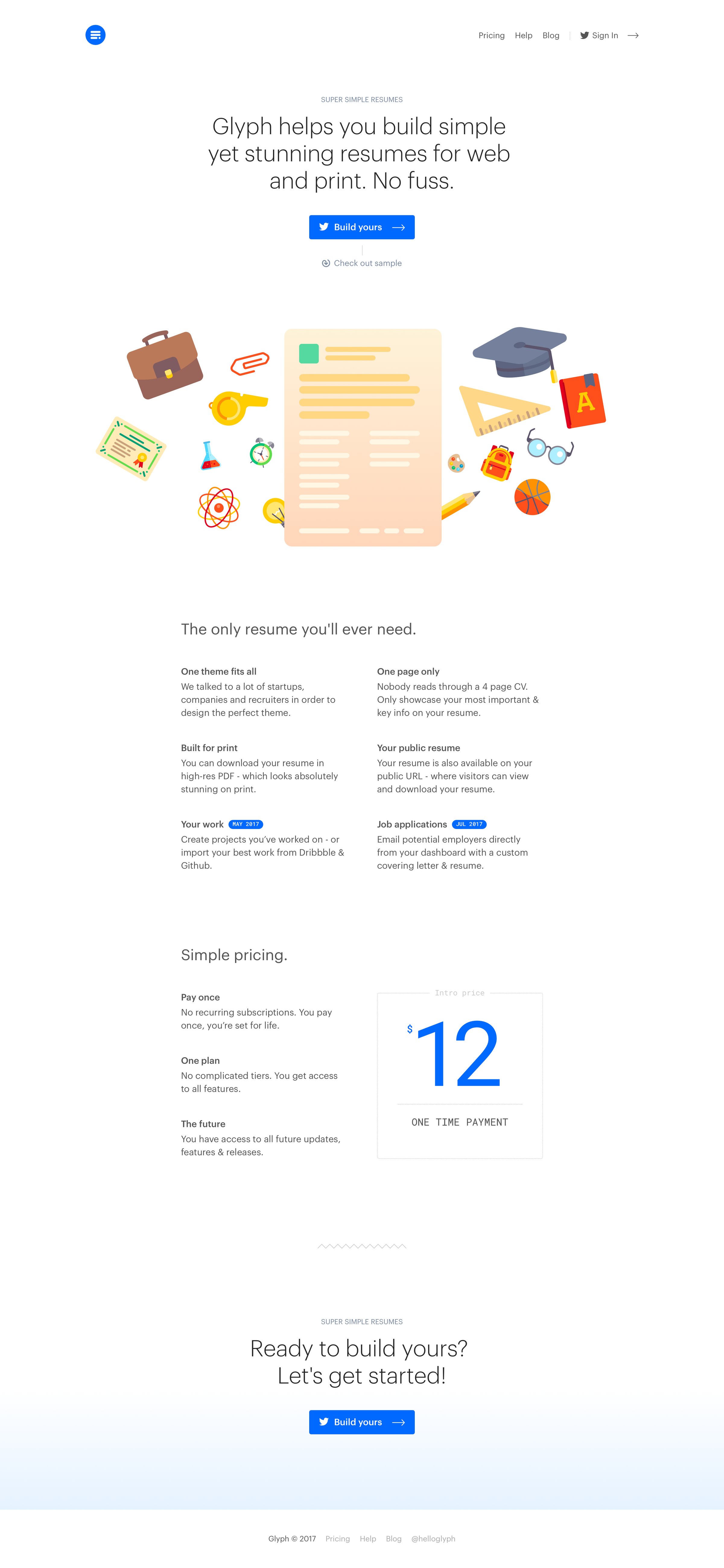Glyphs - Landing page screen