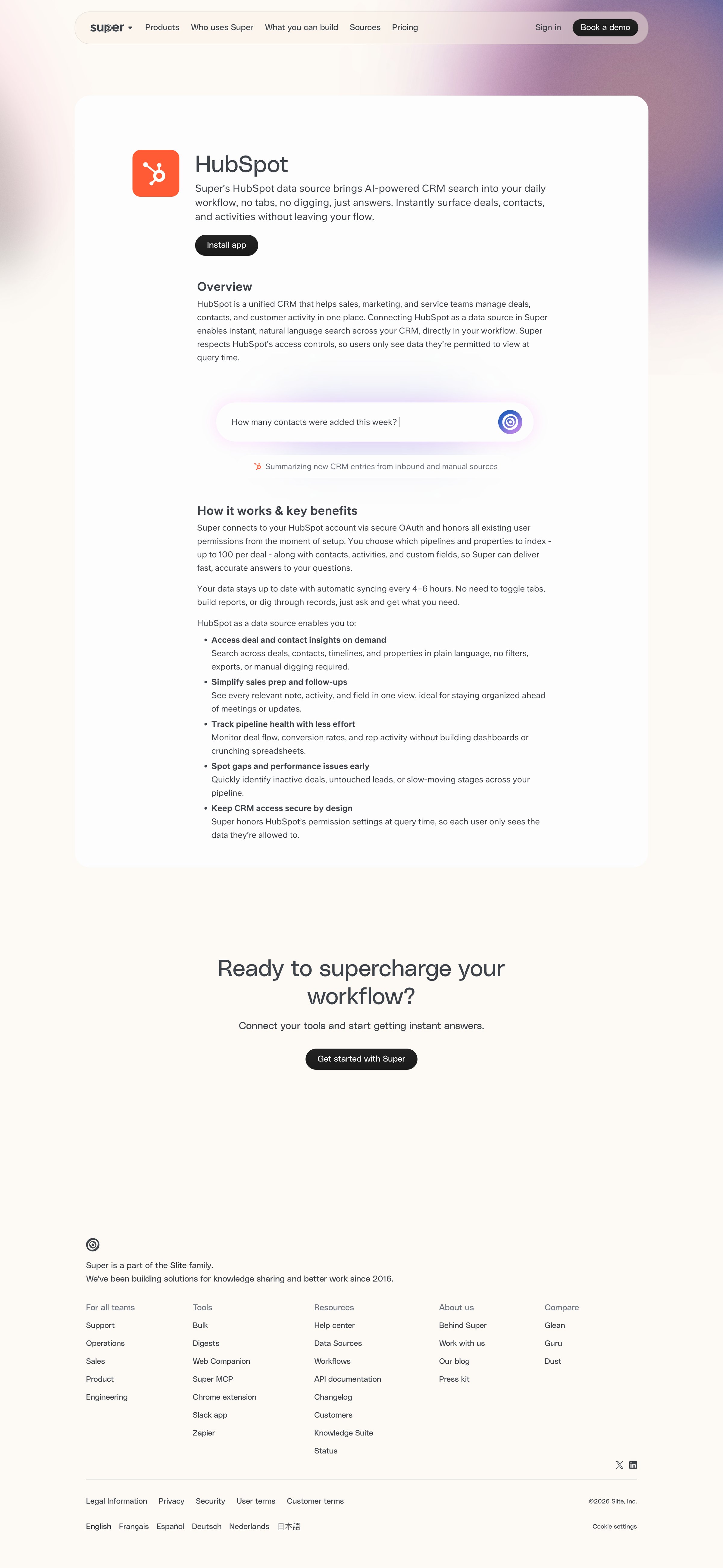 Super - HubSpot data source for Super CRM Intelligence That Works for You screen