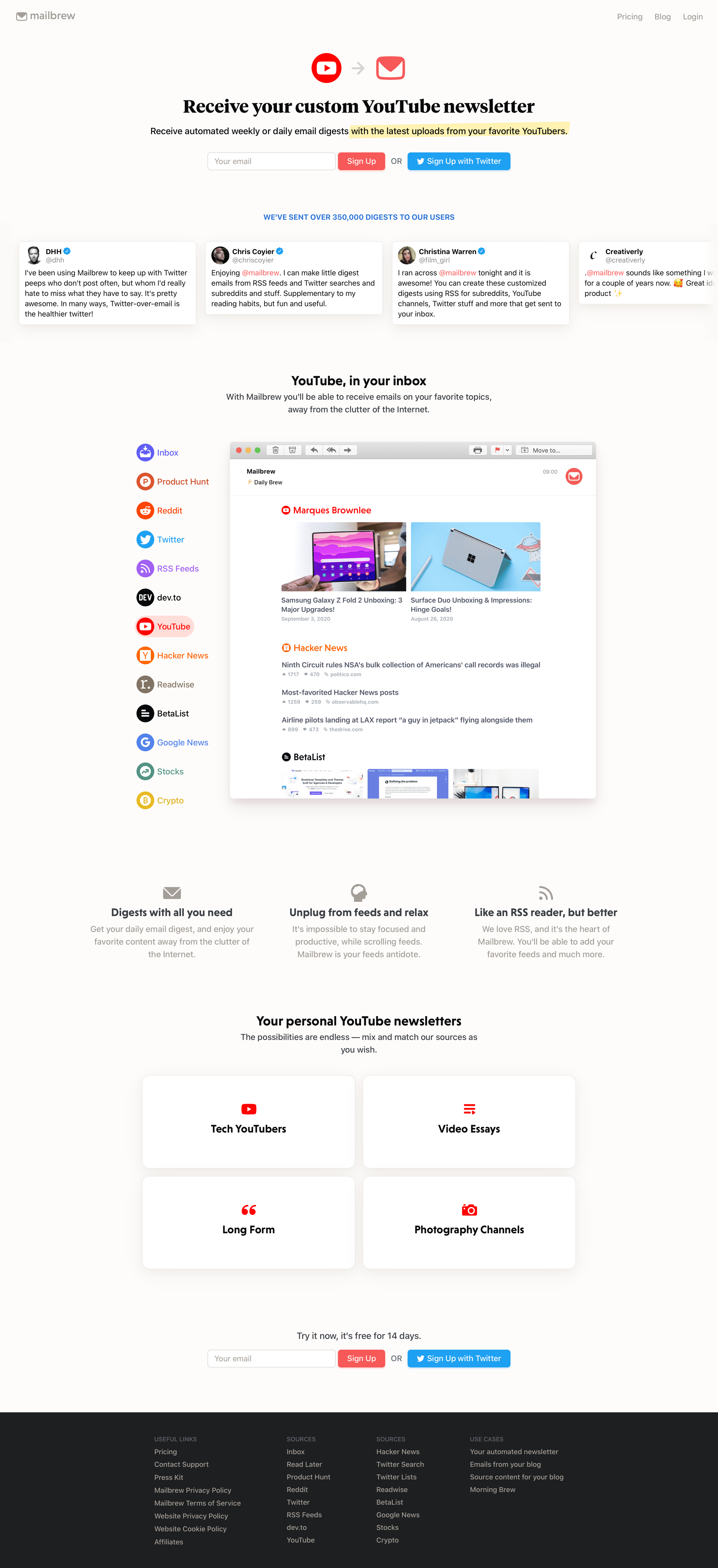 Mailbrew - Receive your custom YouTube newsletter screen