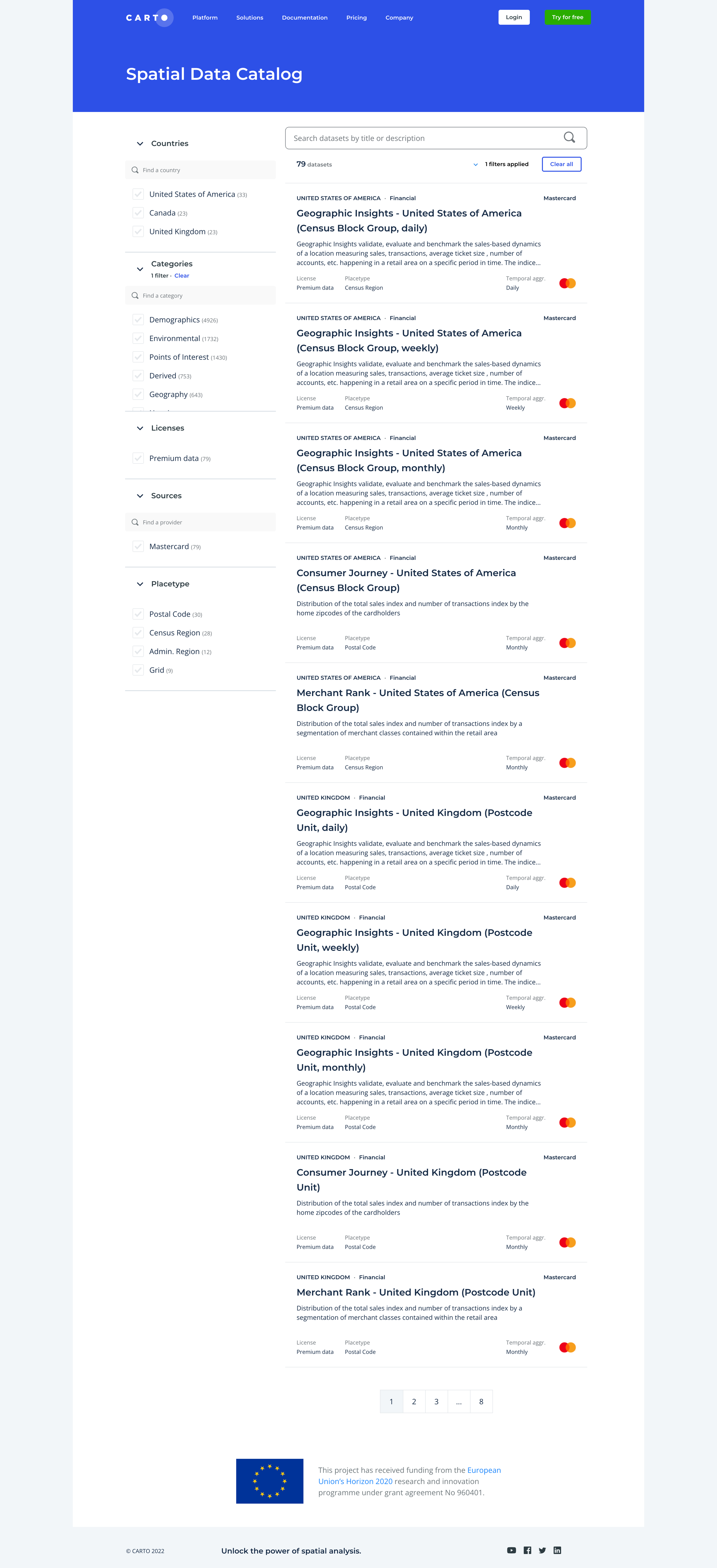 Carto - Spatial Data Catalog | CARTO screen