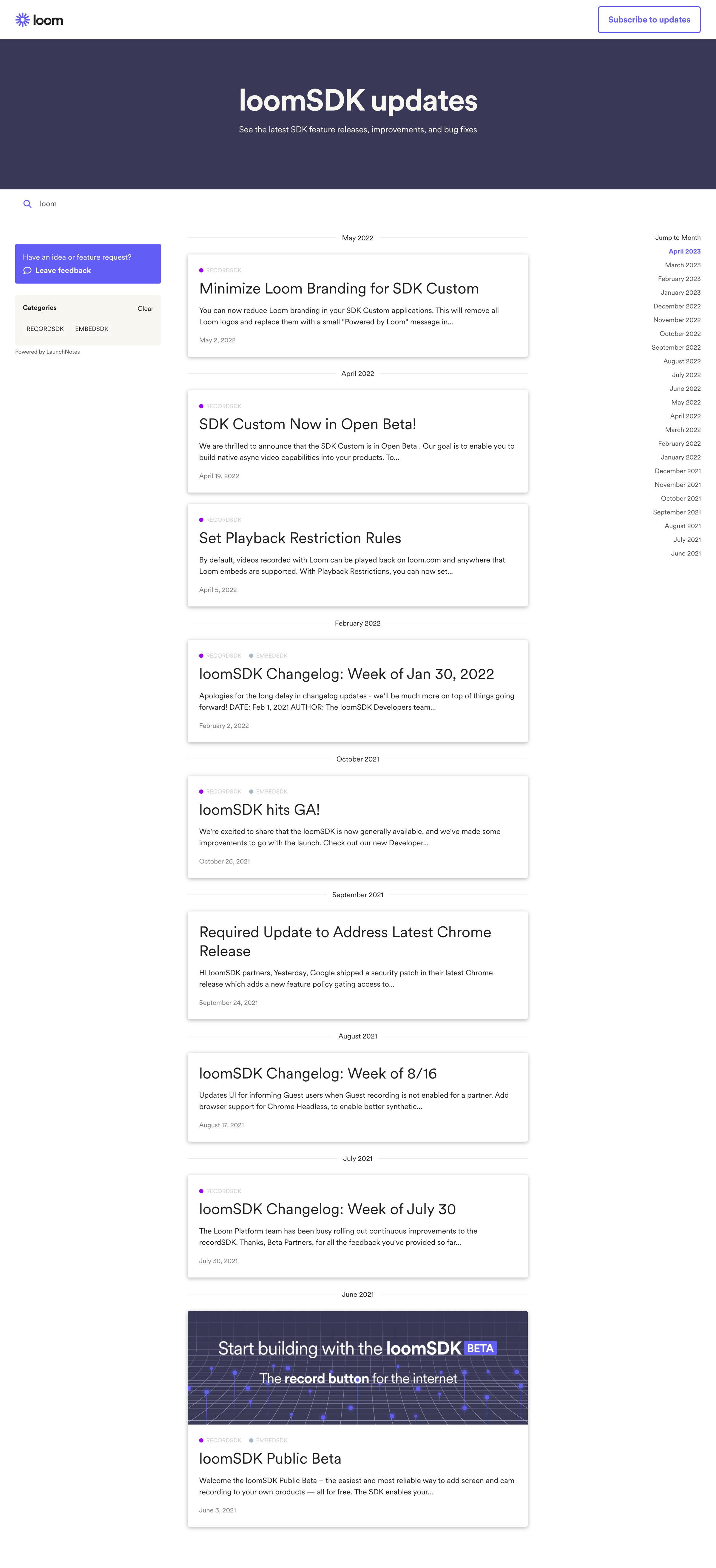 Loom - loomSDK Developers - loomSDK updates screen