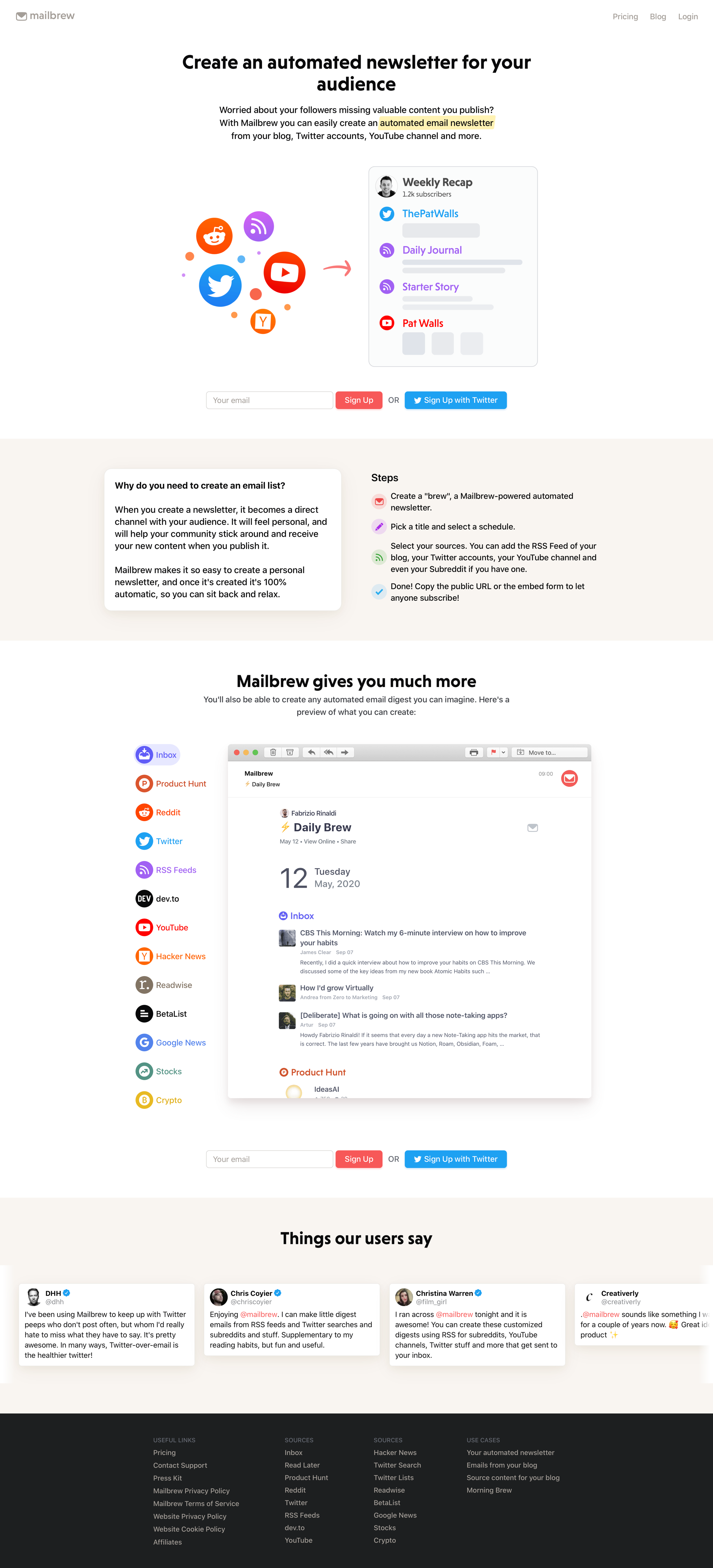Mailbrew - Create an automated newsletter for your audience | Mailbrew screen