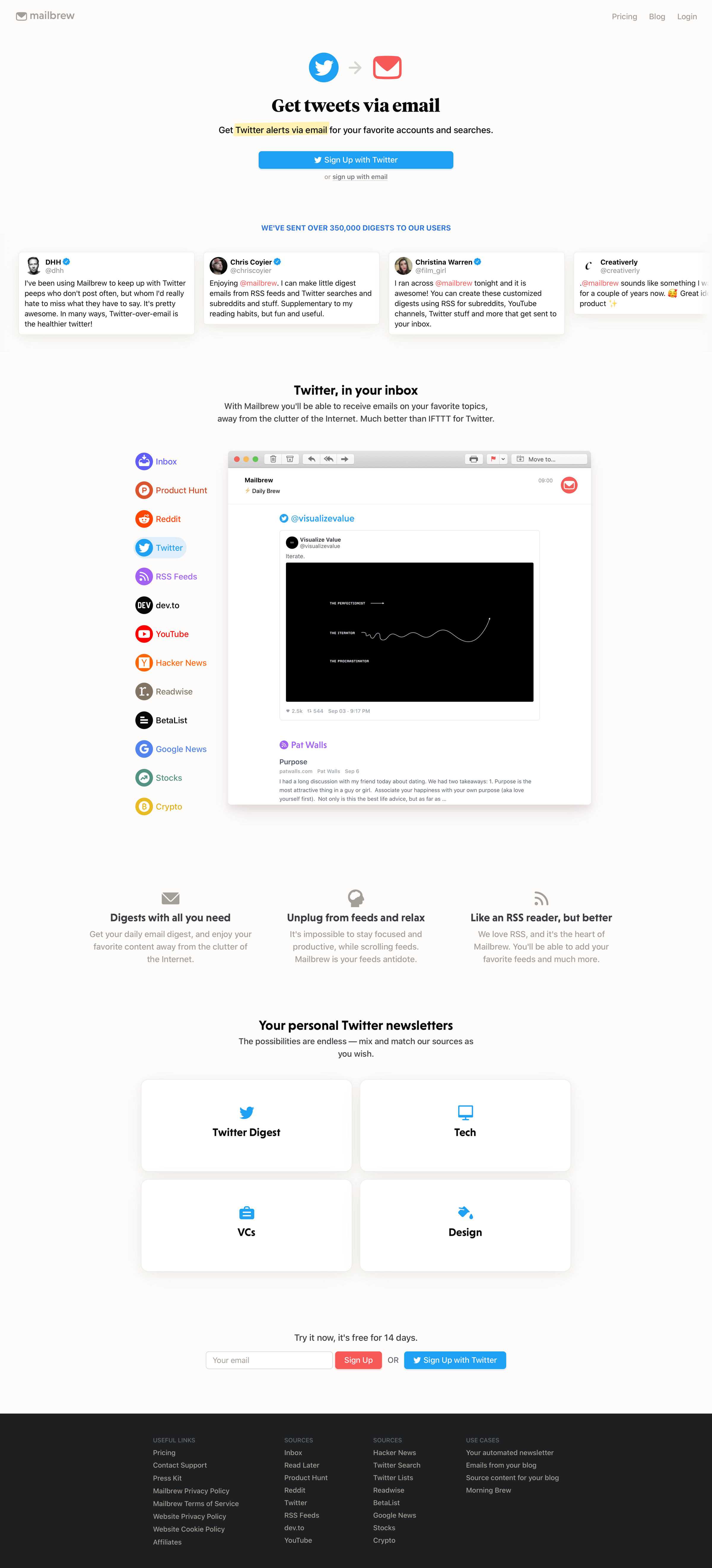 Mailbrew - Get tweets via email screen