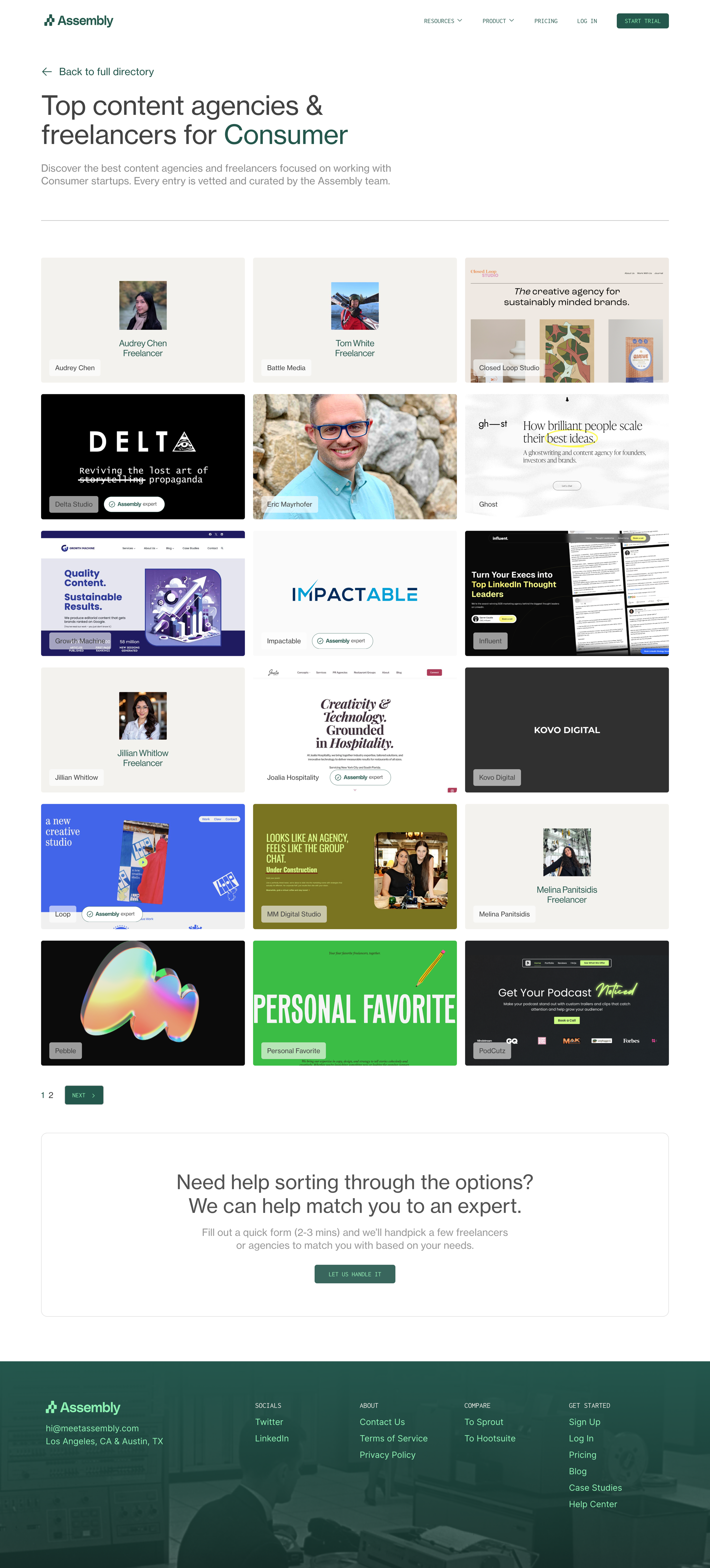 Assembly - Top Content Freelancers | Agencies for Consumer Directory by Assembly screen