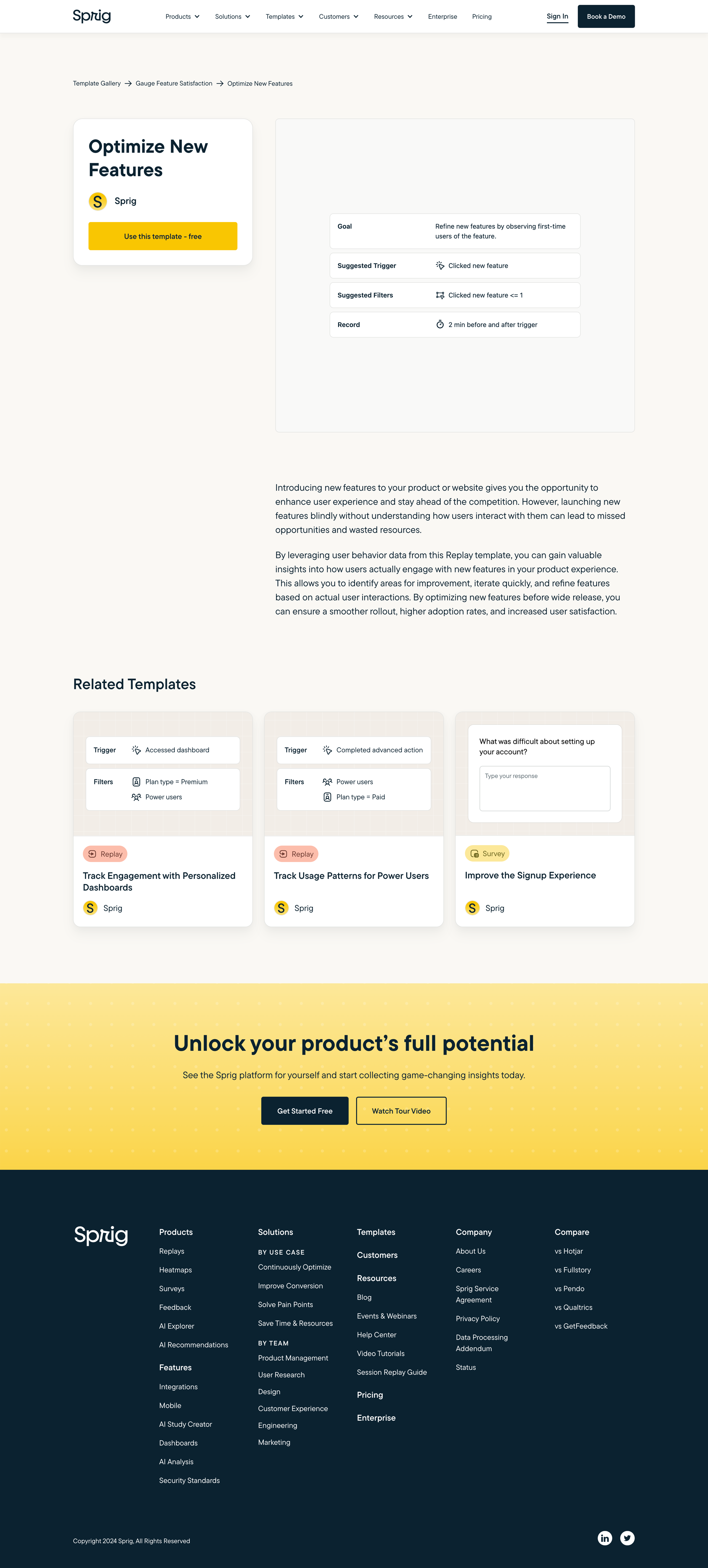 Sprig - Template to optimize new features | Sprig Template Gallery screen