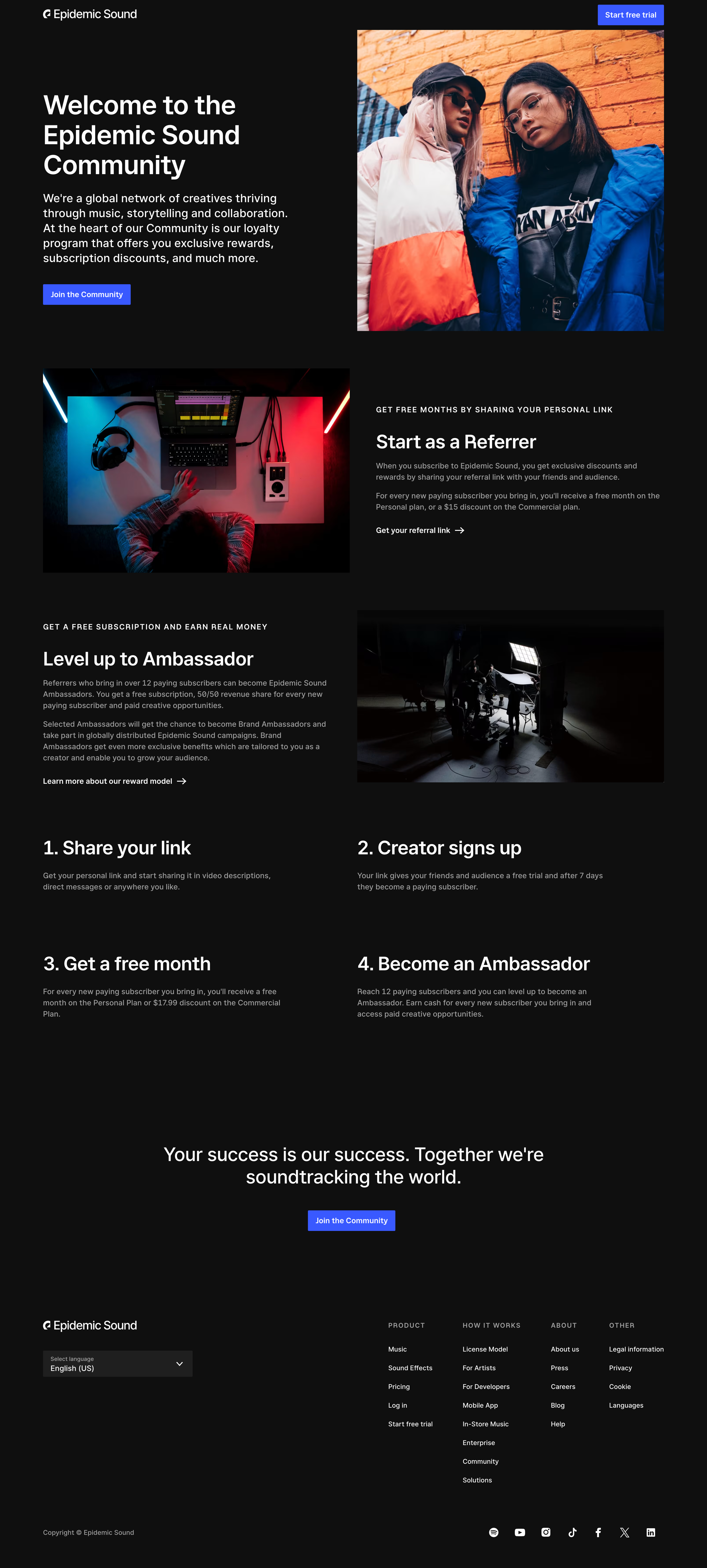 Epidemic Sound - The Epidemic Sound Community program | Epidemic Sound screen