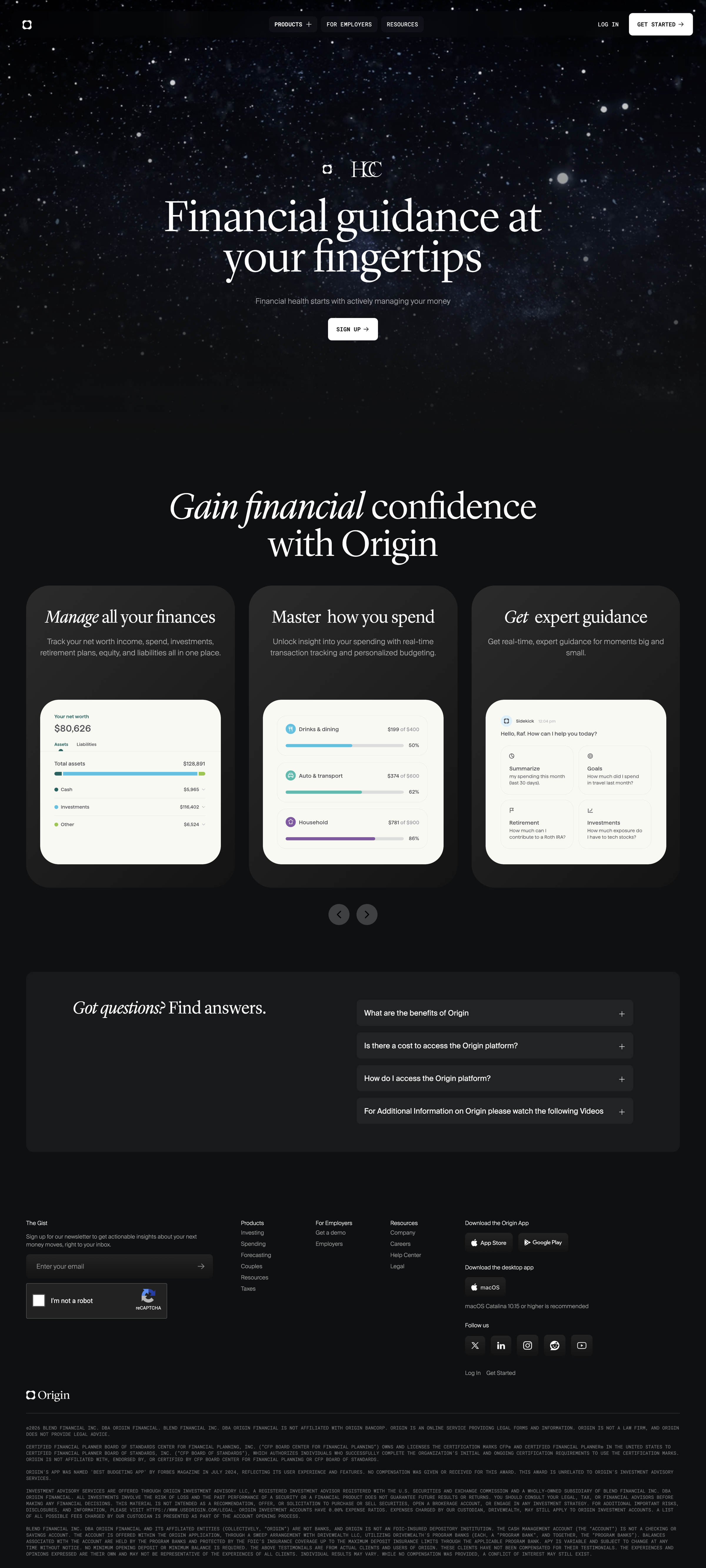 Origin Financial - HCC screen
