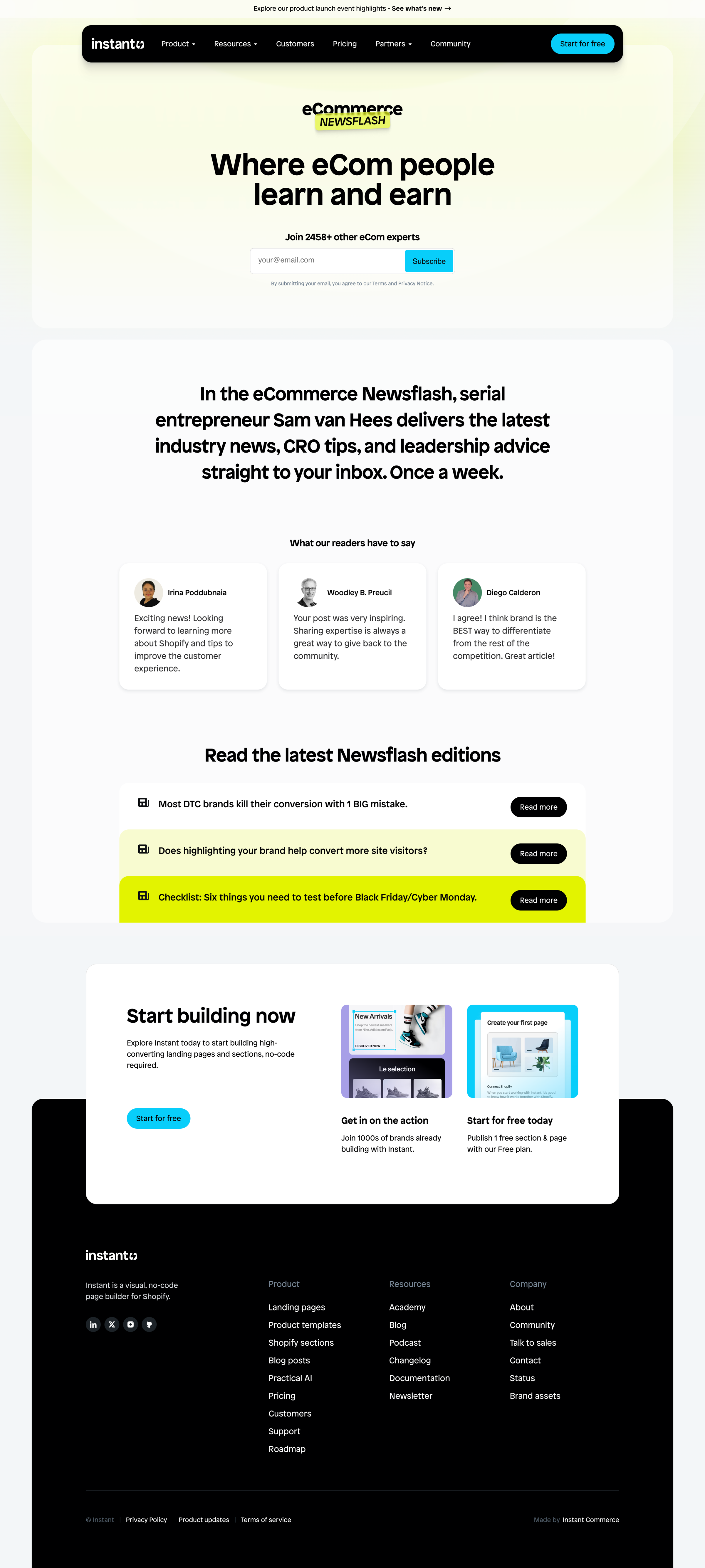 Instant - Newsflash Newsletter | Where Ecom People Learn Earn Instant screen