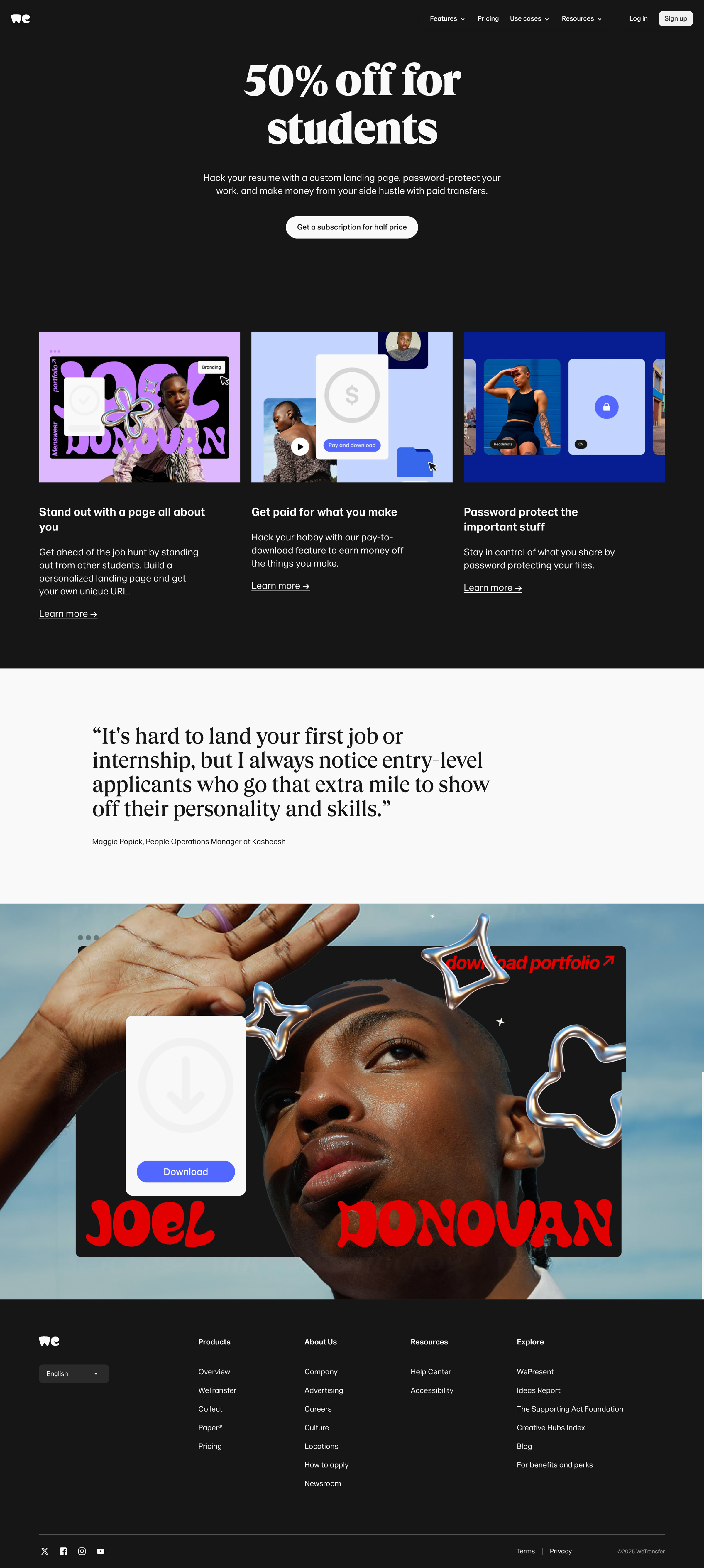 WeTransfer - Students get 50 off WeTransfer Pro screen