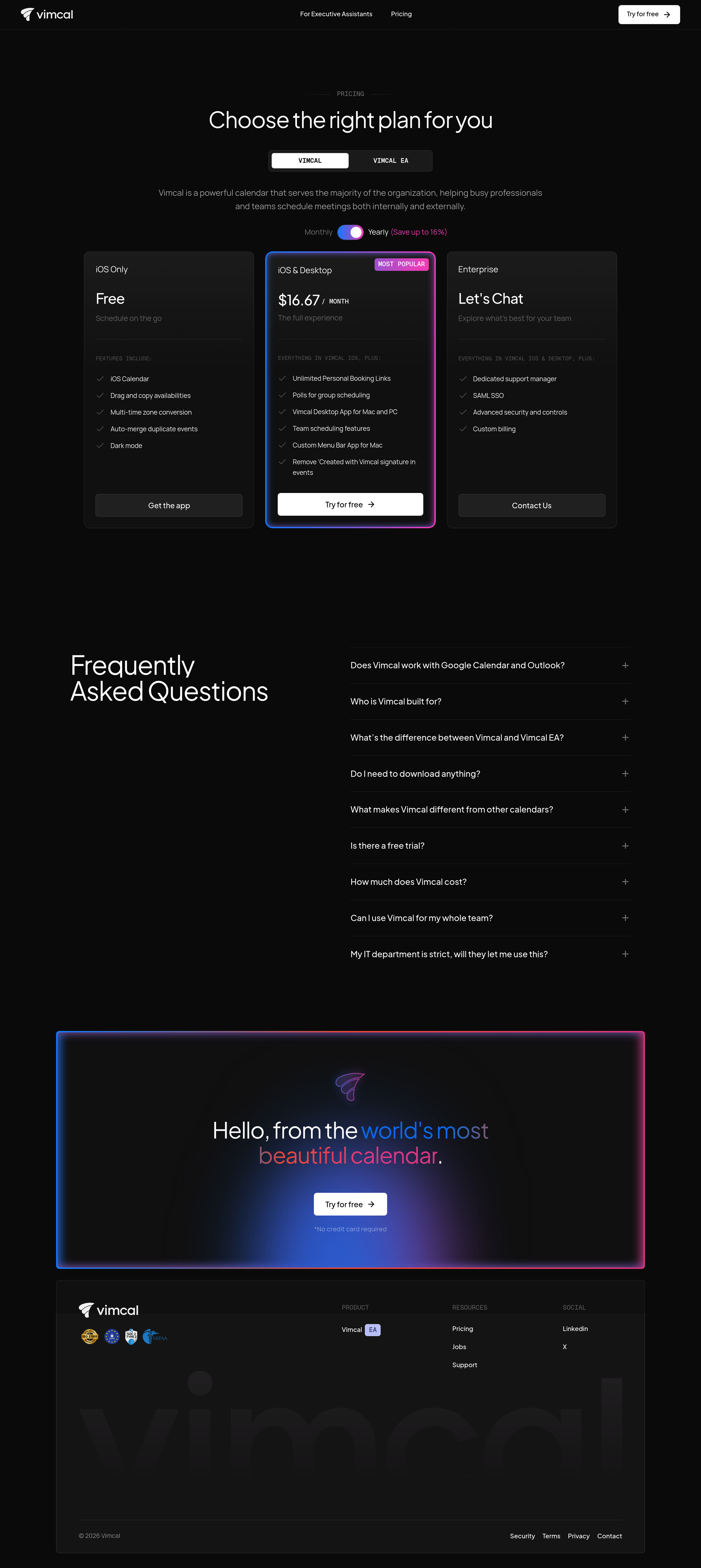pricing · vimcal.com from Vimcal