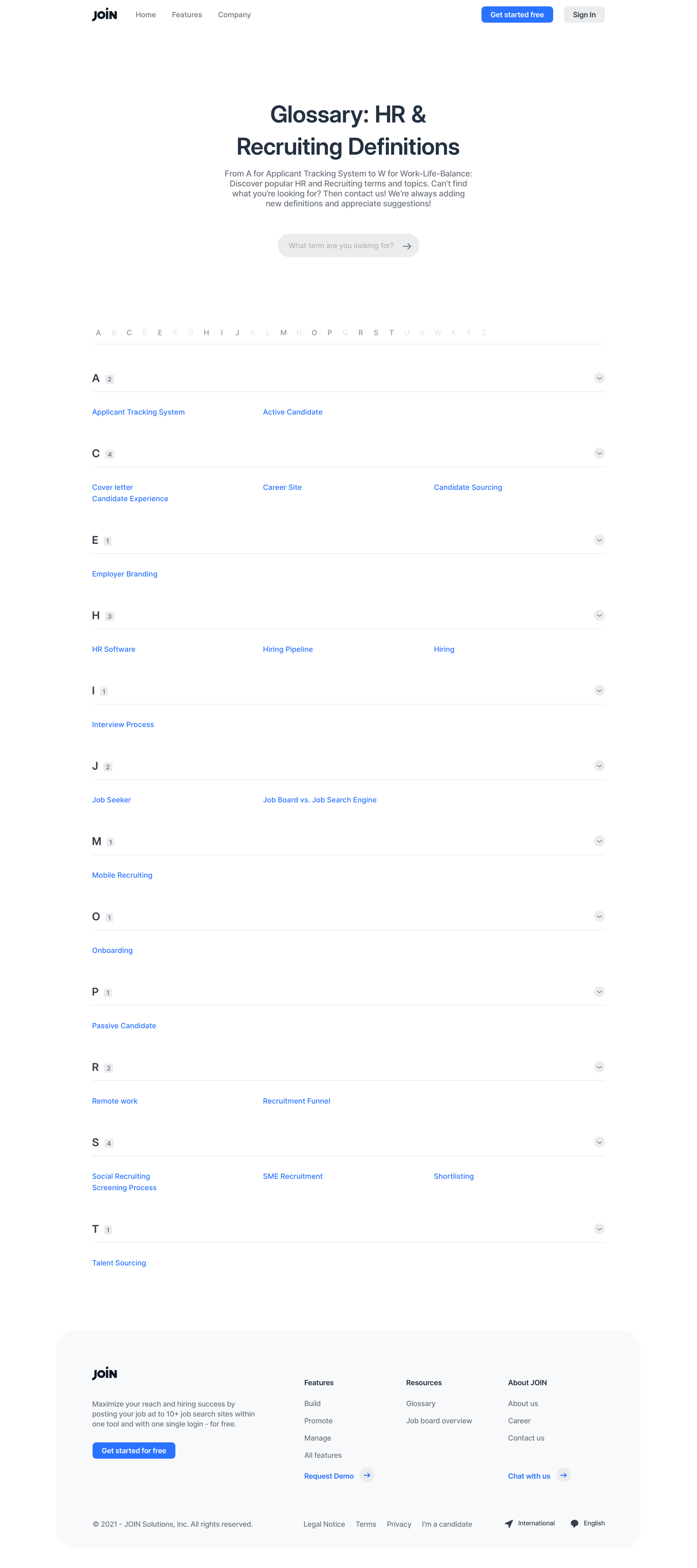 Join - Glossaries Archive - JOIN screen