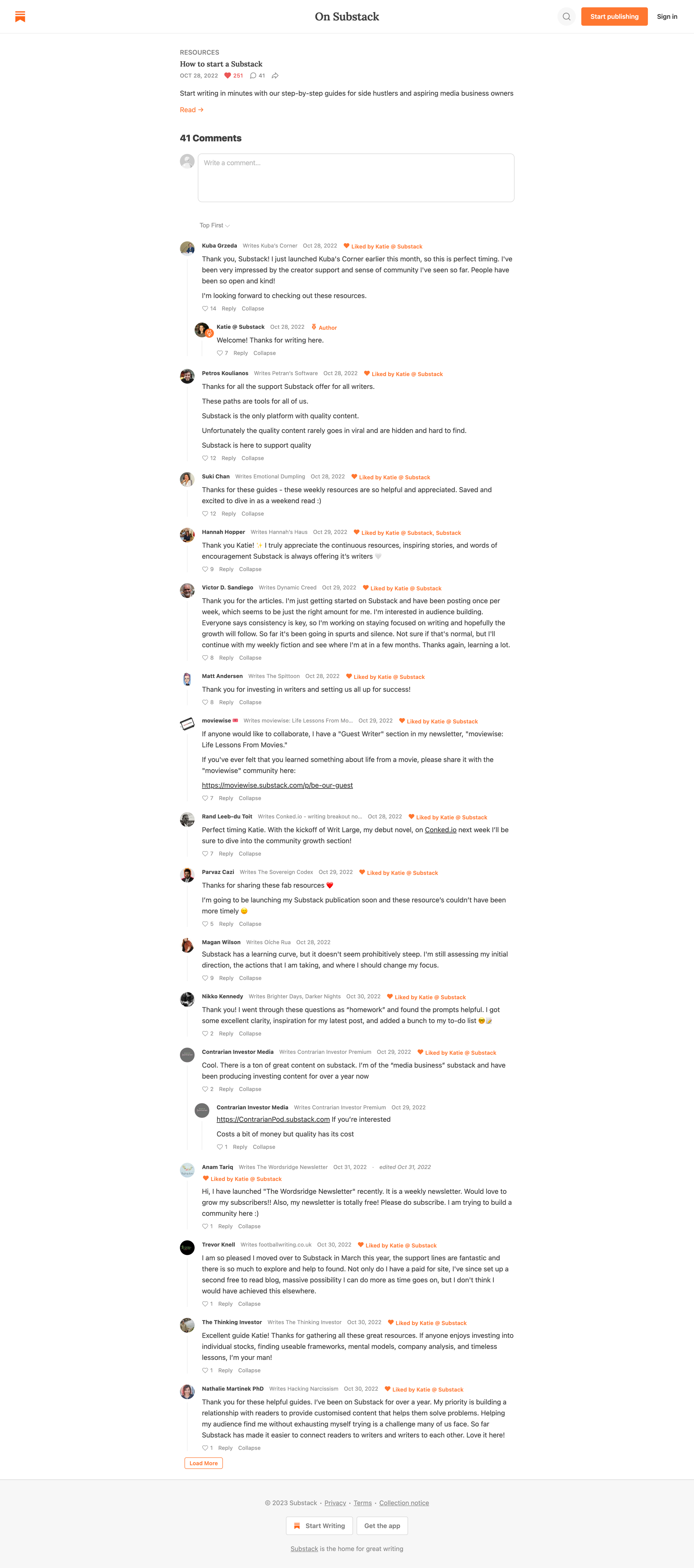 Substack - Comments - How to start a Substack - On Substack screen