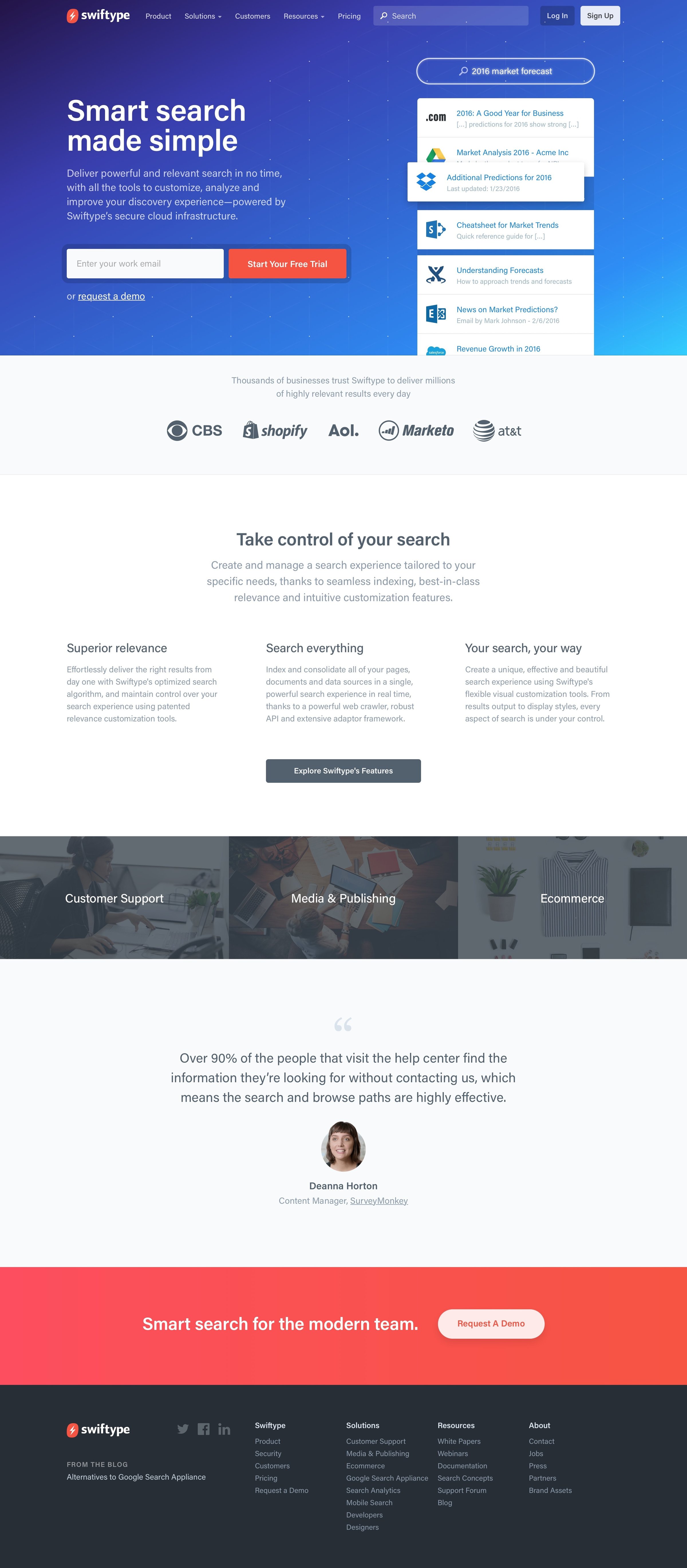 Swiftype - Landing page screen