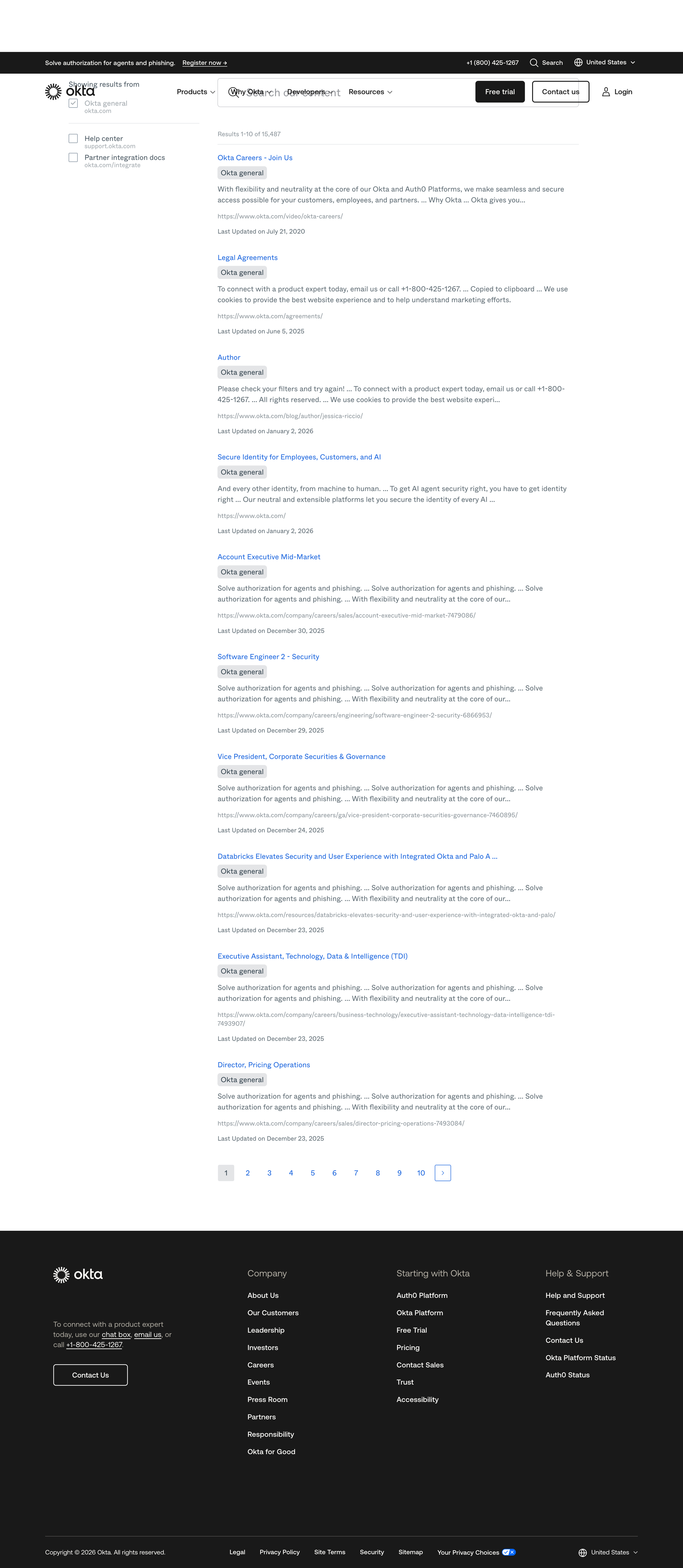 Okta - Search Okta screen