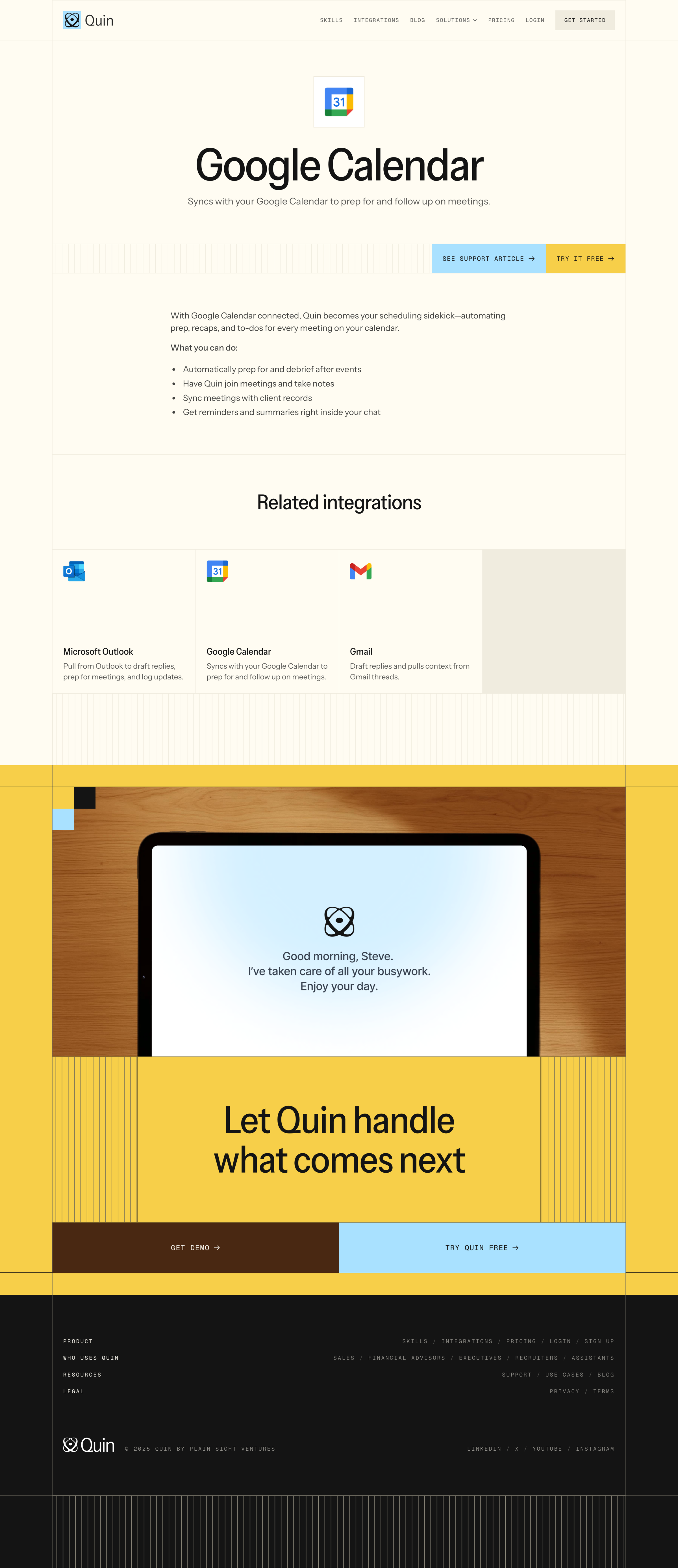 Quin - Google Calendar screen