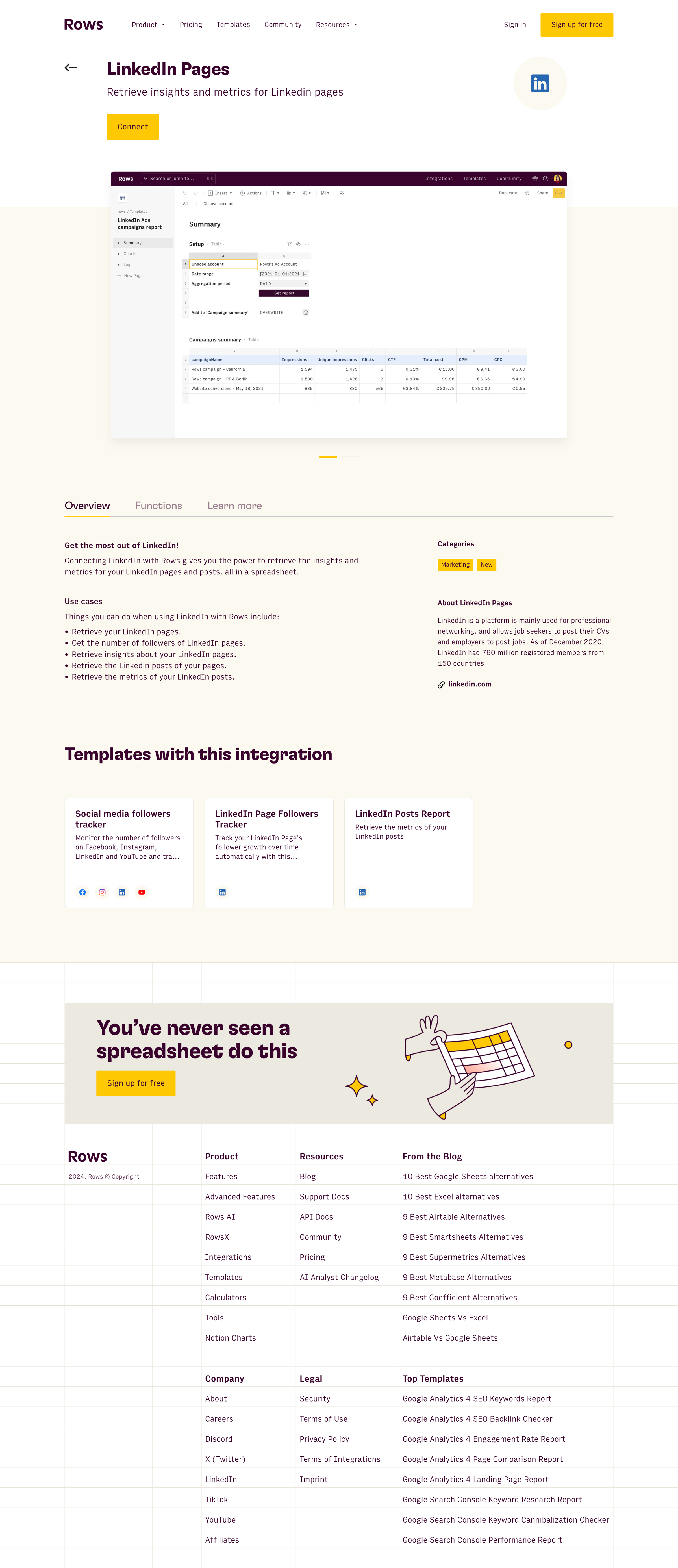Rows - LinkedIn Pages | Rows screen